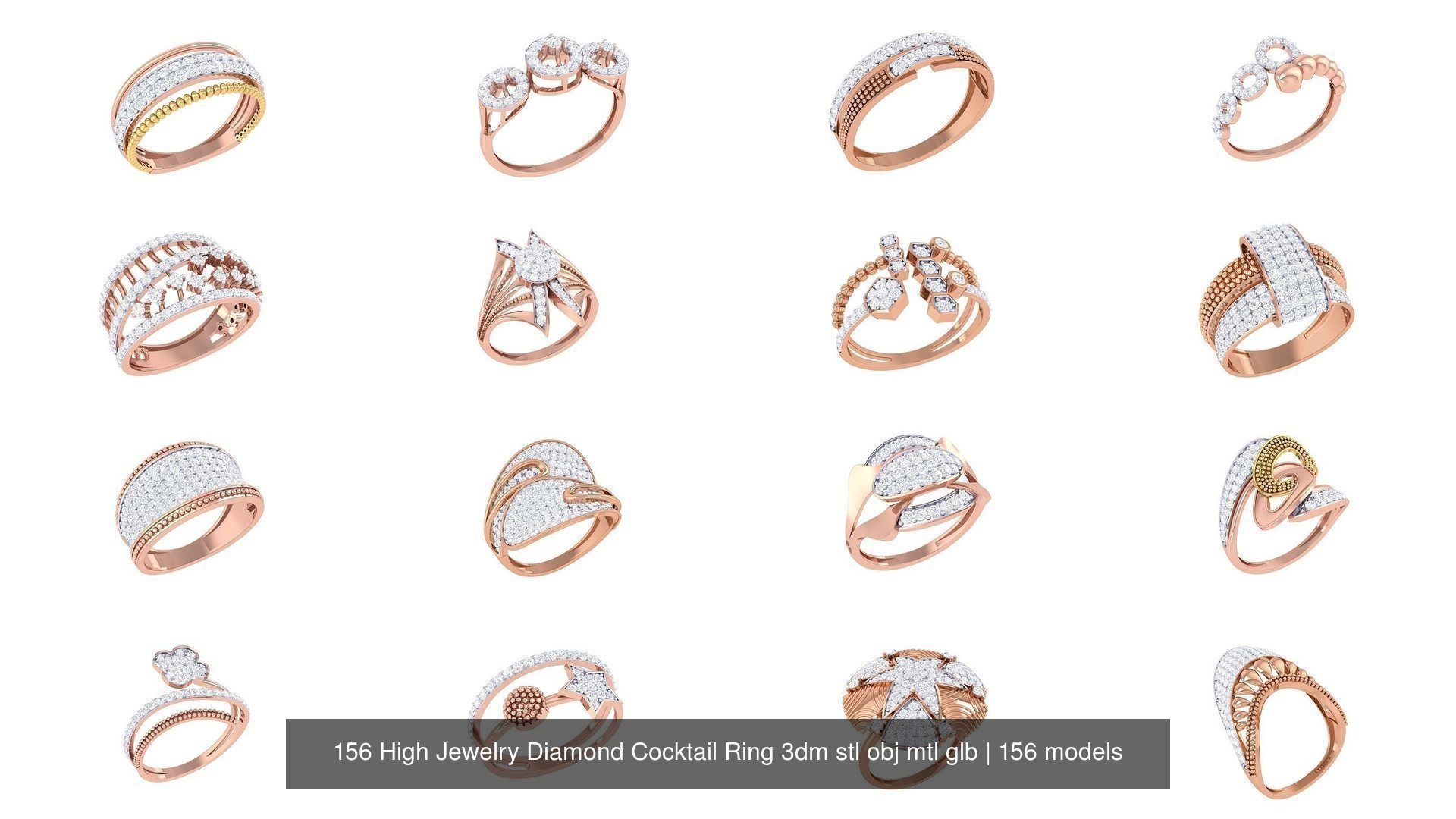 156 High Jewelry Diamond Cocktail Ring 3dm stl obj mtl glb 3D Model Collection_16