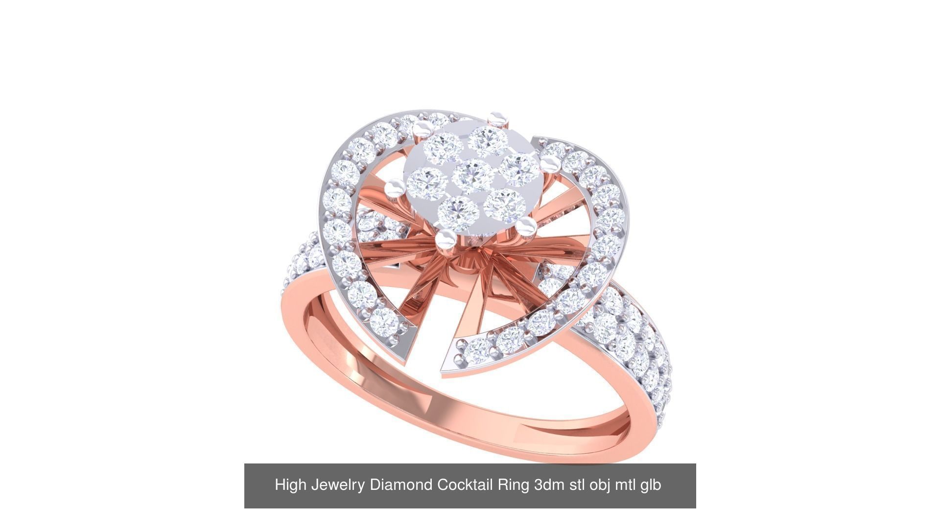 156 High Jewelry Diamond Cocktail Ring 3dm stl obj mtl glb 3D Model Collection_39