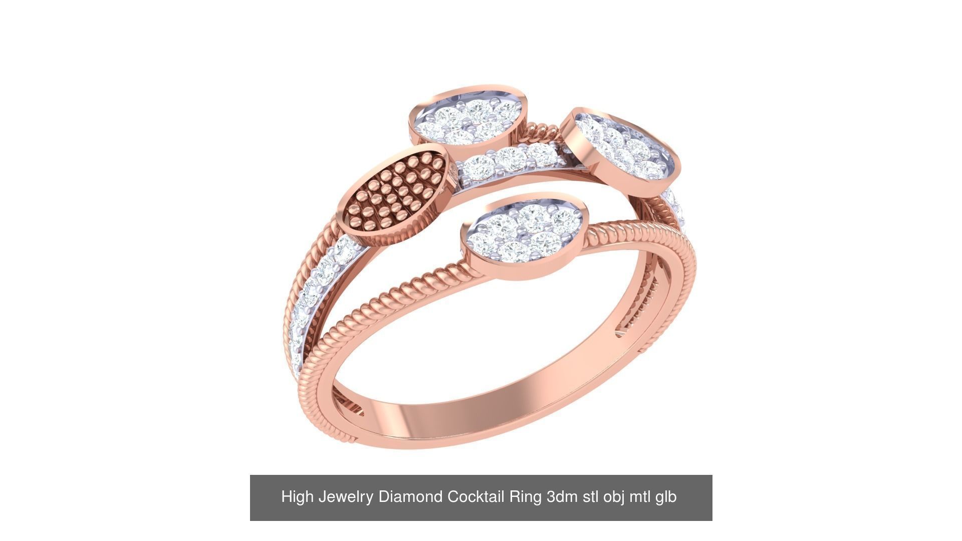 156 High Jewelry Diamond Cocktail Ring 3dm stl obj mtl glb 3D Model Collection_163