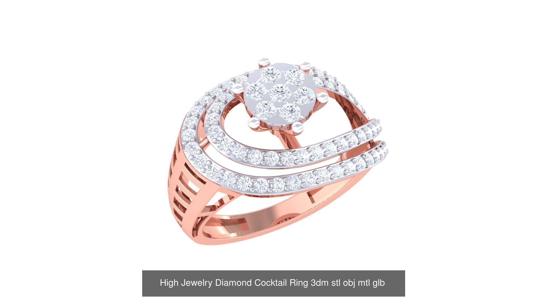 156 High Jewelry Diamond Cocktail Ring 3dm stl obj mtl glb 3D Model Collection_33