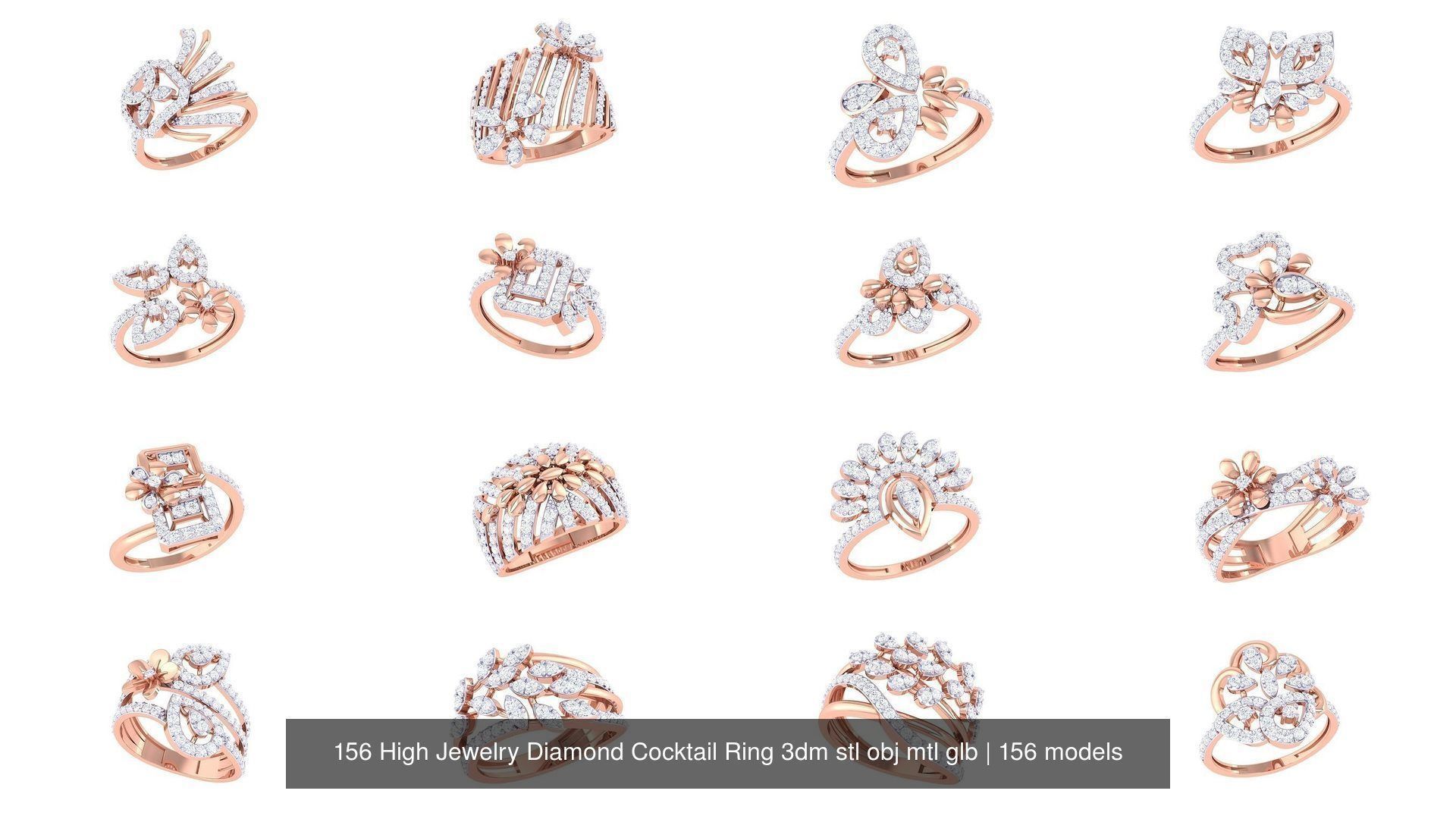 156 High Jewelry Diamond Cocktail Ring 3dm stl obj mtl glb 3D Model Collection_10