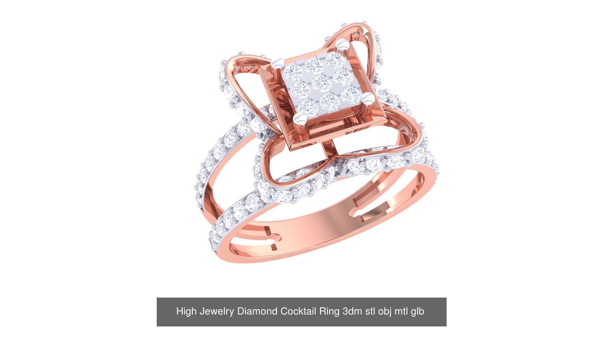 156 High Jewelry Diamond Cocktail Ring 3dm stl obj mtl glb 3D Model Collection_64