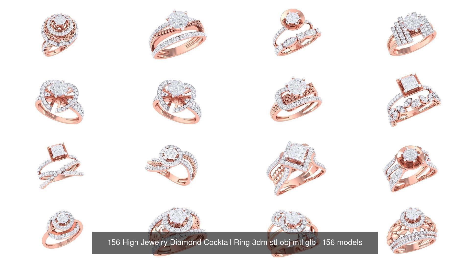 156 High Jewelry Diamond Cocktail Ring 3dm stl obj mtl glb 3D Model Collection_2