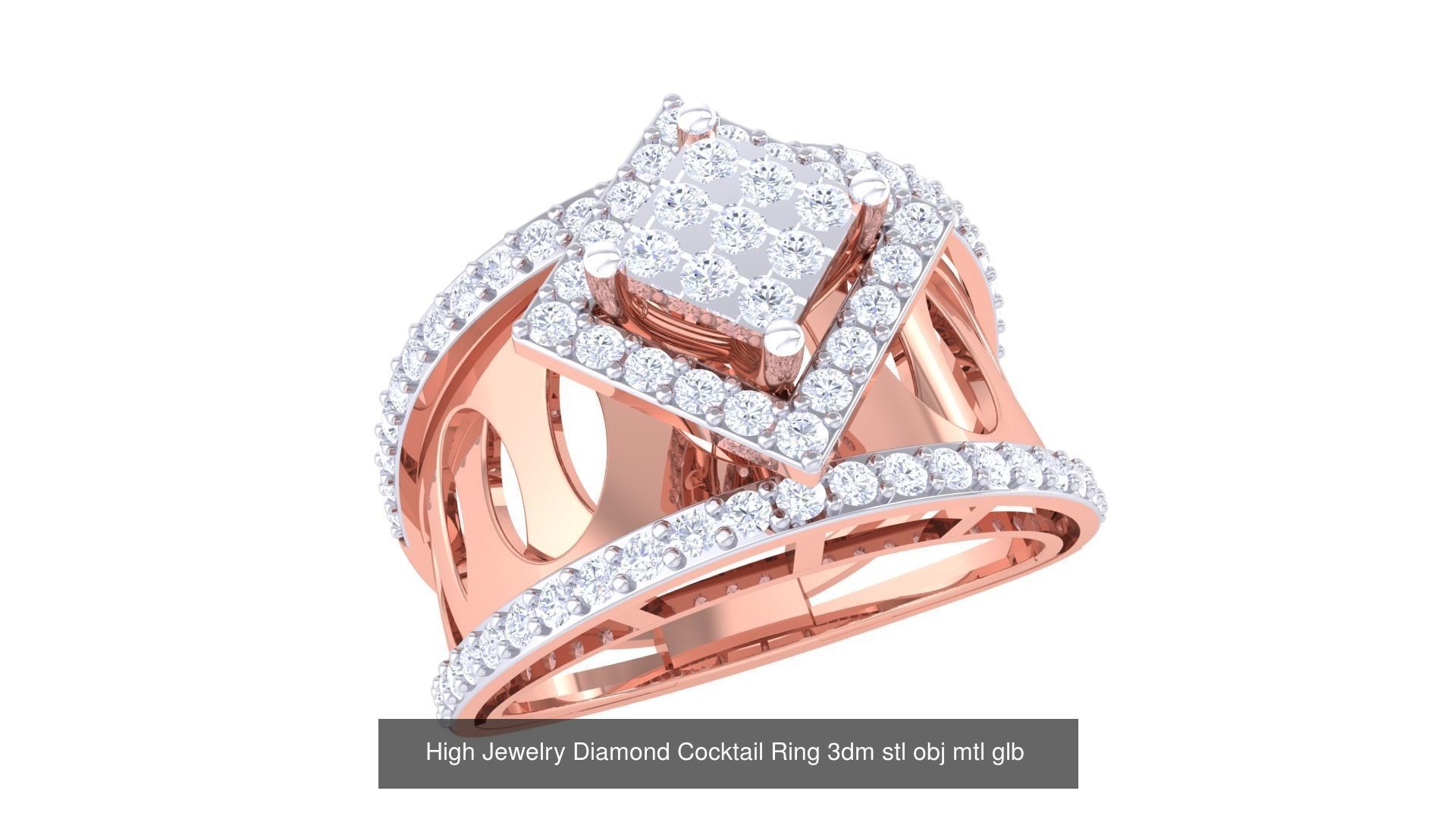 156 High Jewelry Diamond Cocktail Ring 3dm stl obj mtl glb 3D Model Collection_56