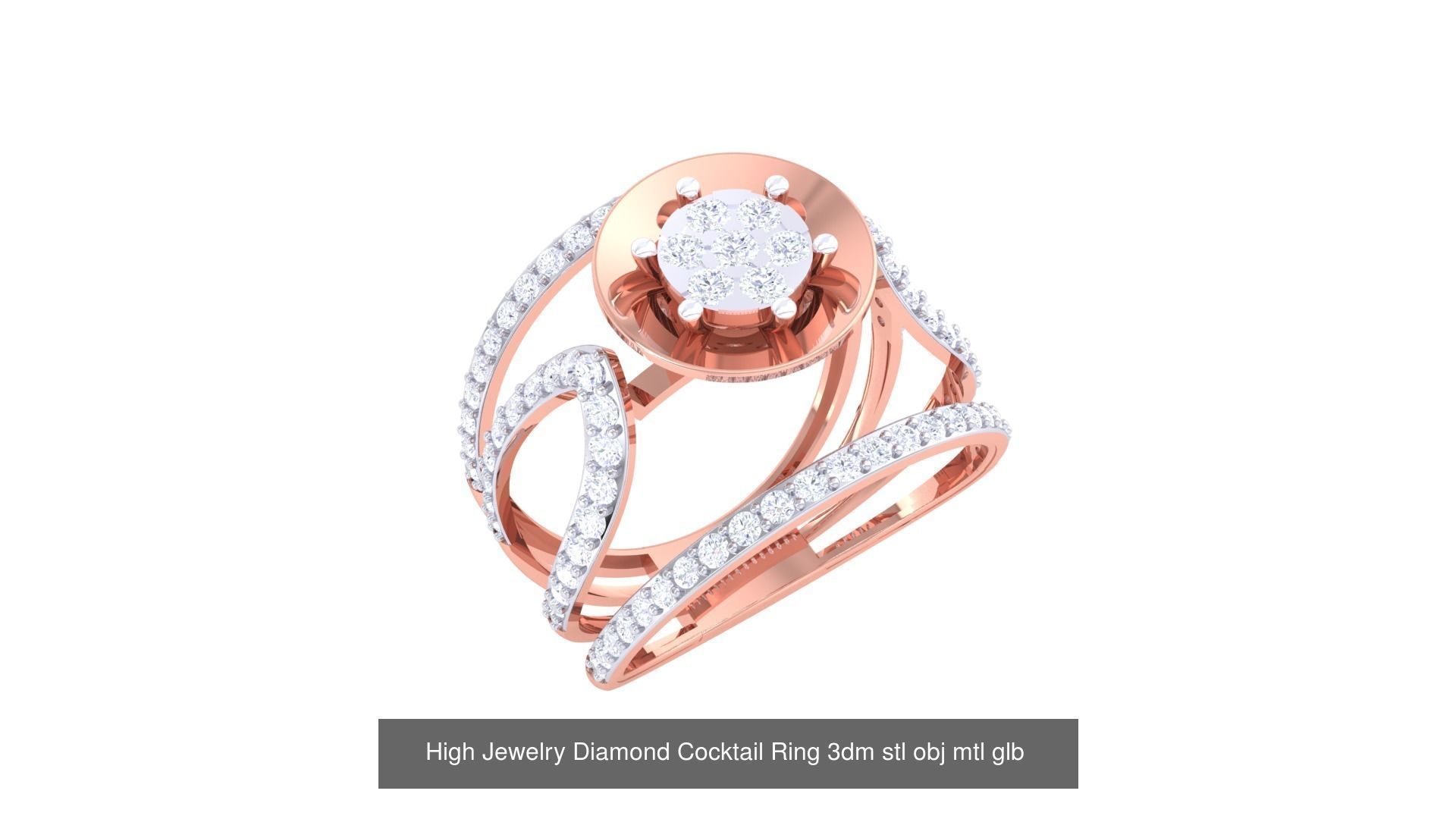 156 High Jewelry Diamond Cocktail Ring 3dm stl obj mtl glb 3D Model Collection_28