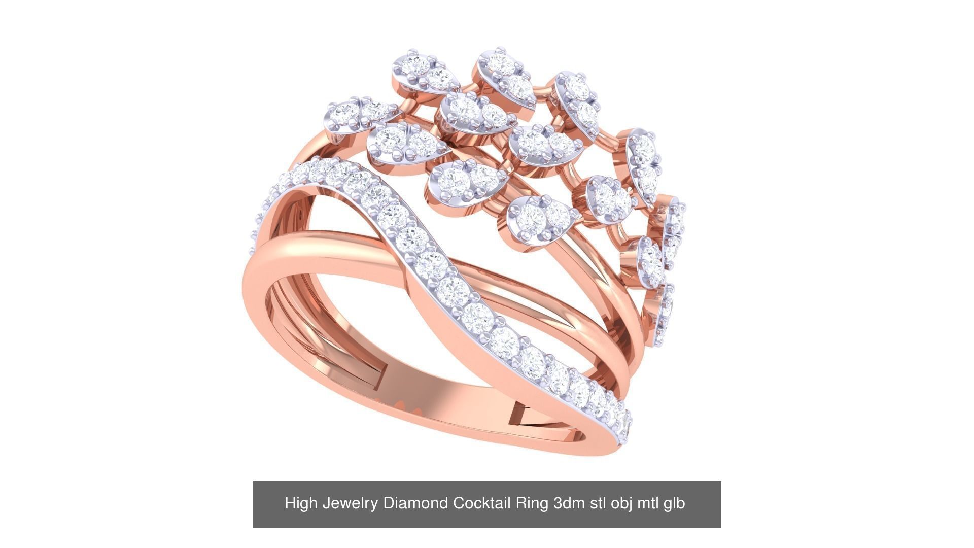 156 High Jewelry Diamond Cocktail Ring 3dm stl obj mtl glb 3D Model Collection_113