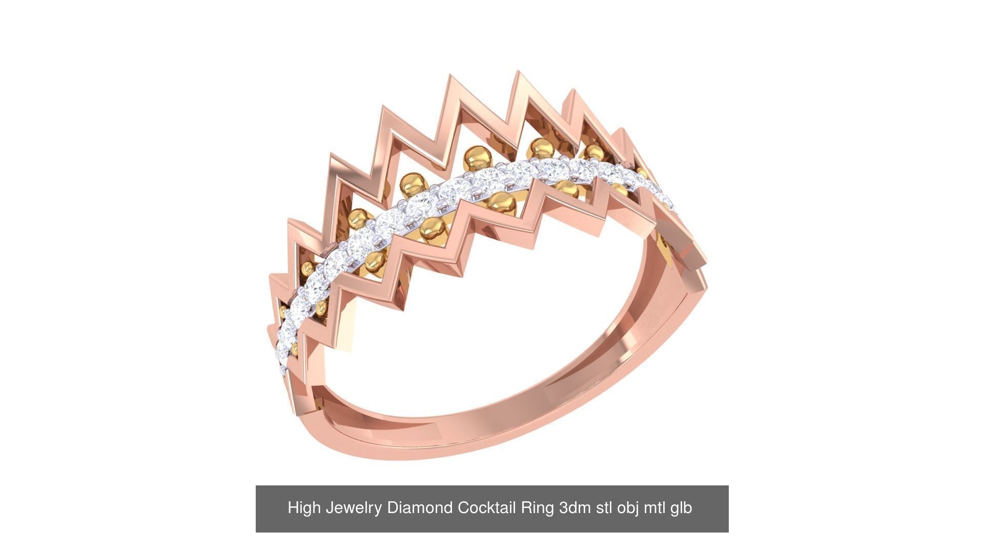 156 High Jewelry Diamond Cocktail Ring 3dm stl obj mtl glb 3D Model Collection_131