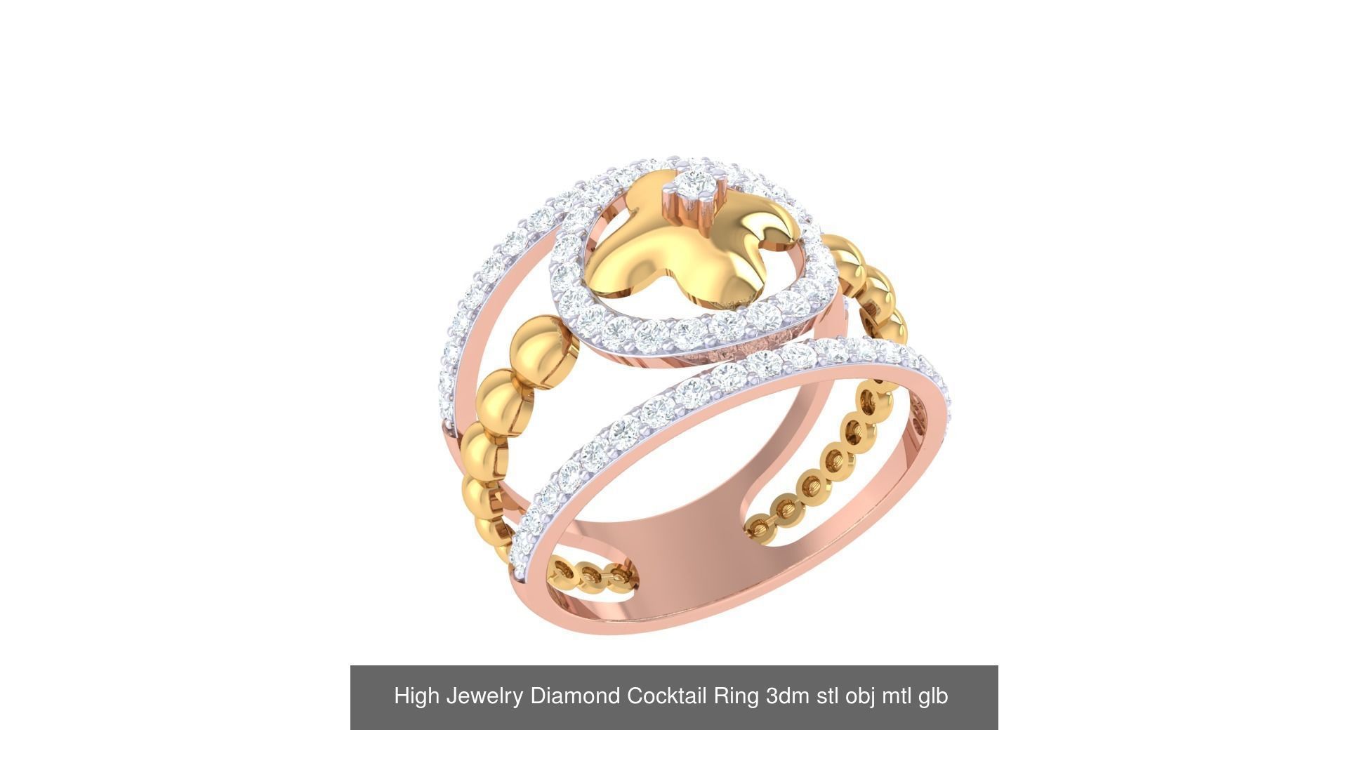 156 High Jewelry Diamond Cocktail Ring 3dm stl obj mtl glb 3D Model Collection_130