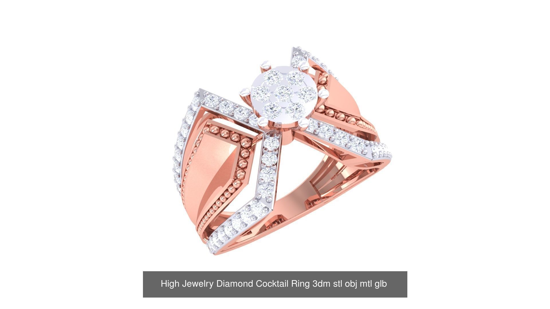 156 High Jewelry Diamond Cocktail Ring 3dm stl obj mtl glb 3D Model Collection_34
