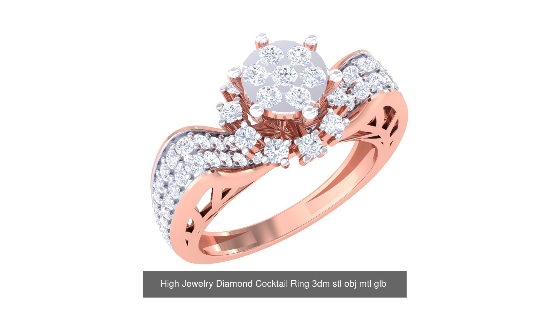 156 High Jewelry Diamond Cocktail Ring 3dm stl obj mtl glb 3D Model Collection_22