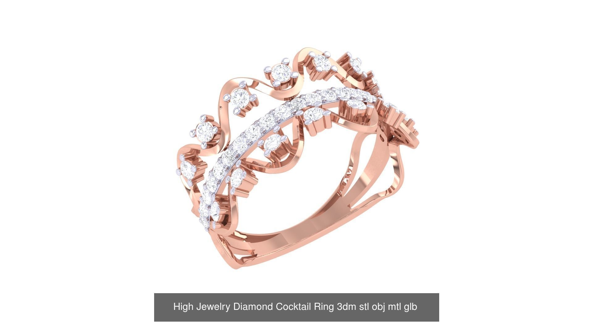 156 High Jewelry Diamond Cocktail Ring 3dm stl obj mtl glb 3D Model Collection_137