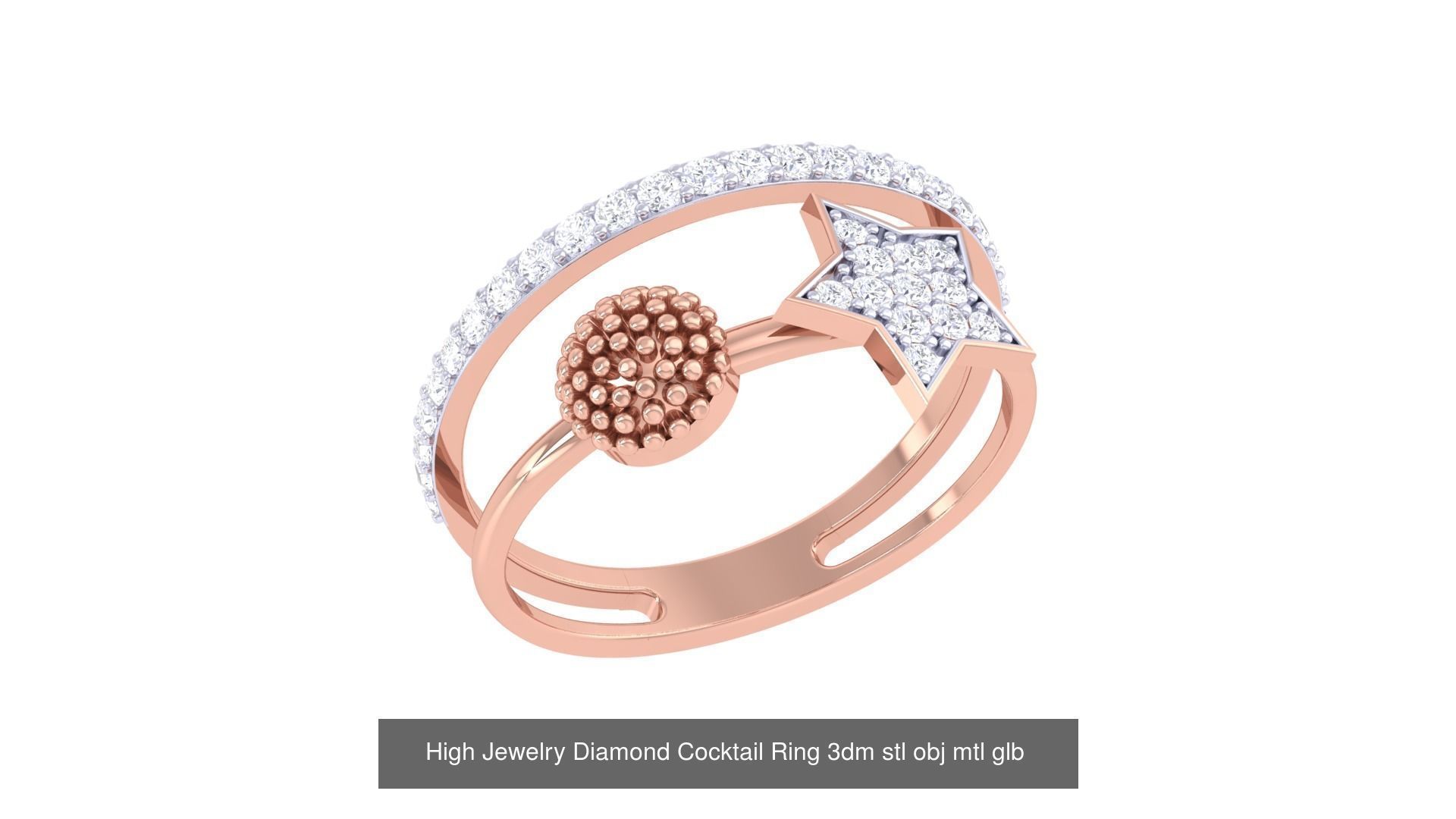 156 High Jewelry Diamond Cocktail Ring 3dm stl obj mtl glb 3D Model Collection_160