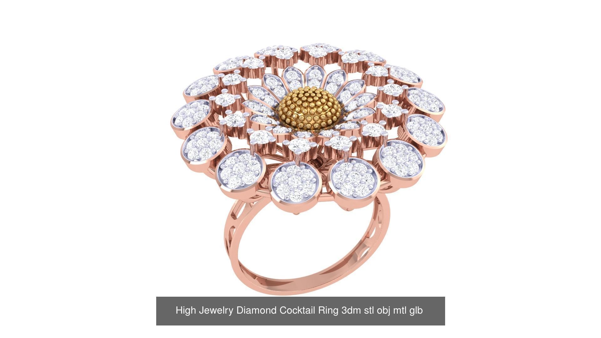 156 High Jewelry Diamond Cocktail Ring 3dm stl obj mtl glb 3D Model Collection_124