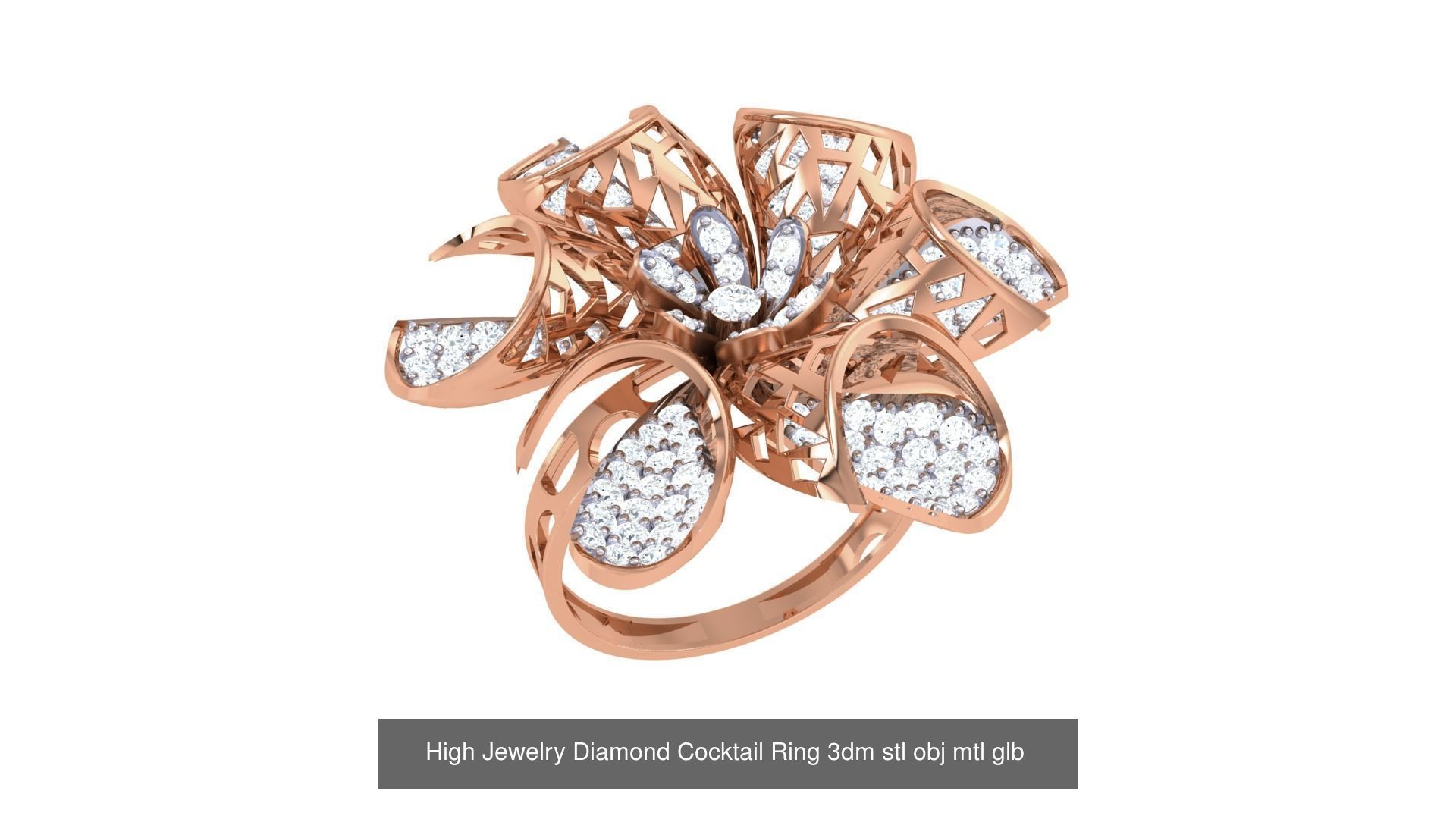 156 High Jewelry Diamond Cocktail Ring 3dm stl obj mtl glb 3D Model Collection_174