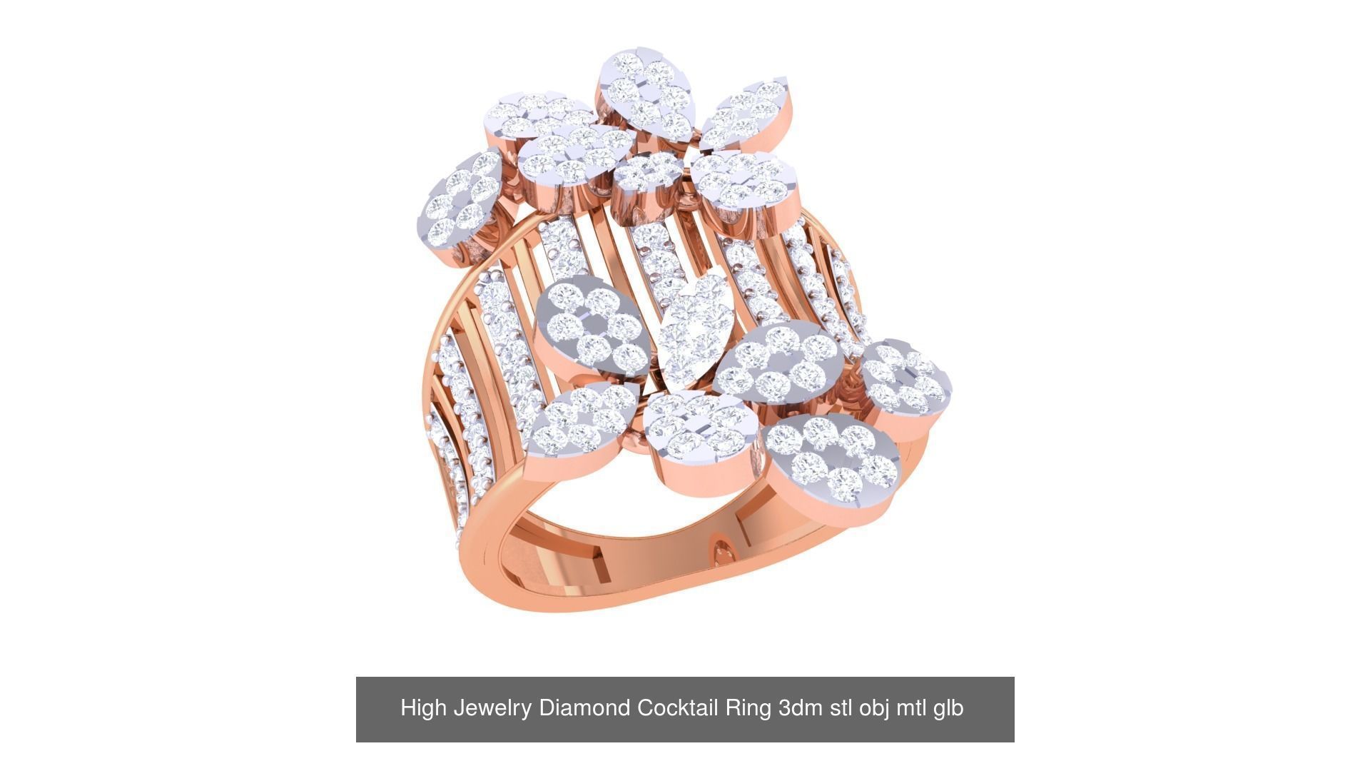 156 High Jewelry Diamond Cocktail Ring 3dm stl obj mtl glb 3D Model Collection_78