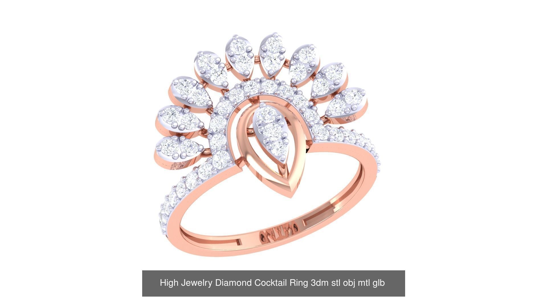 156 High Jewelry Diamond Cocktail Ring 3dm stl obj mtl glb 3D Model Collection_109