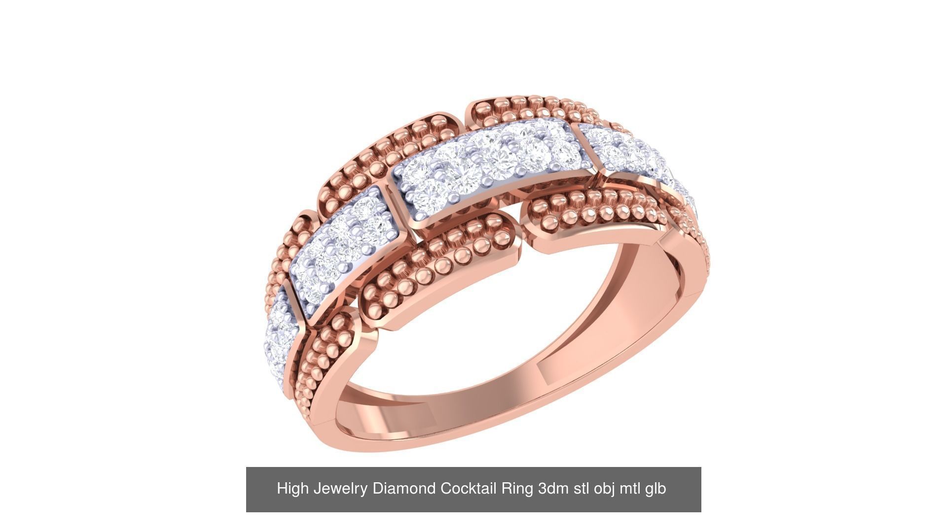 156 High Jewelry Diamond Cocktail Ring 3dm stl obj mtl glb 3D Model Collection_140