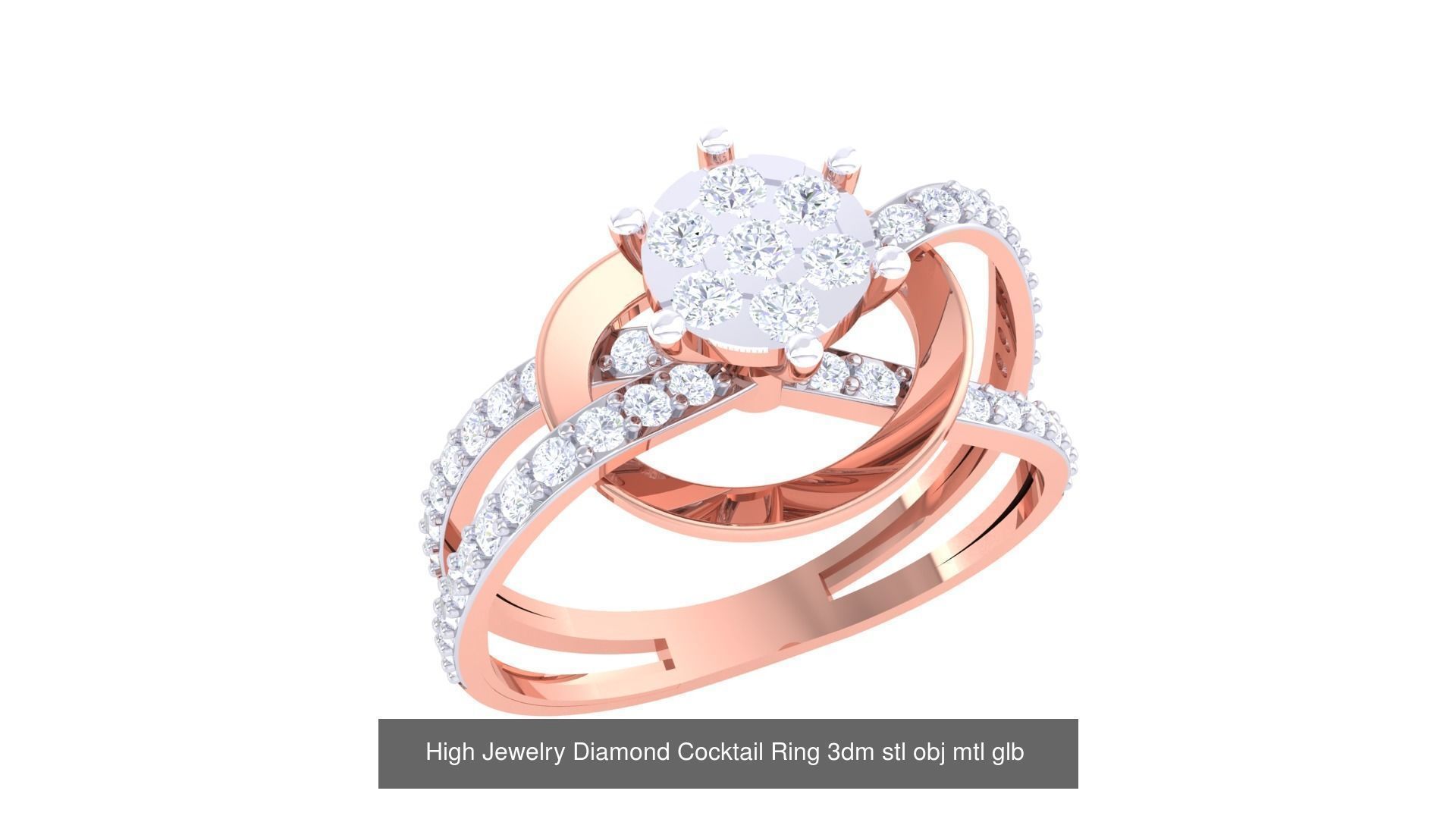 156 High Jewelry Diamond Cocktail Ring 3dm stl obj mtl glb 3D Model Collection_19