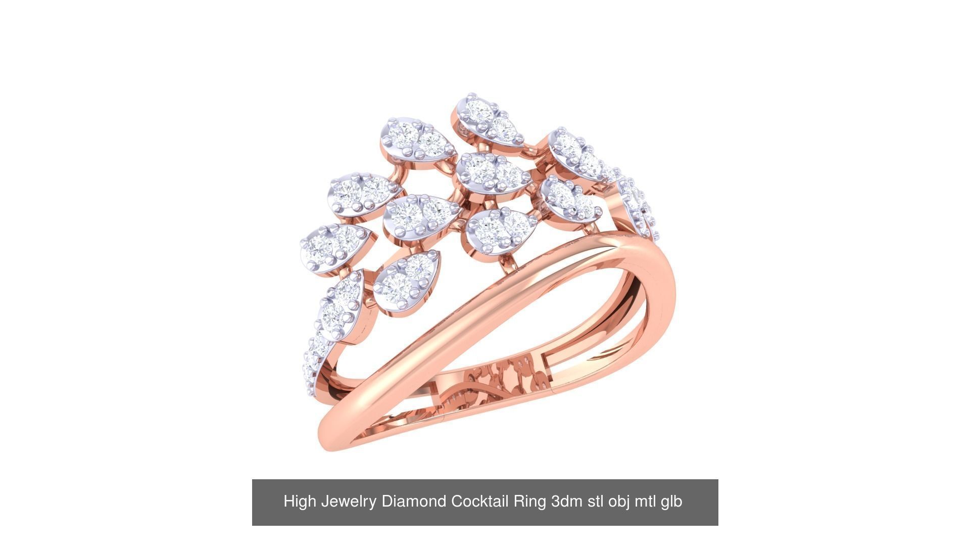 156 High Jewelry Diamond Cocktail Ring 3dm stl obj mtl glb 3D Model Collection_115