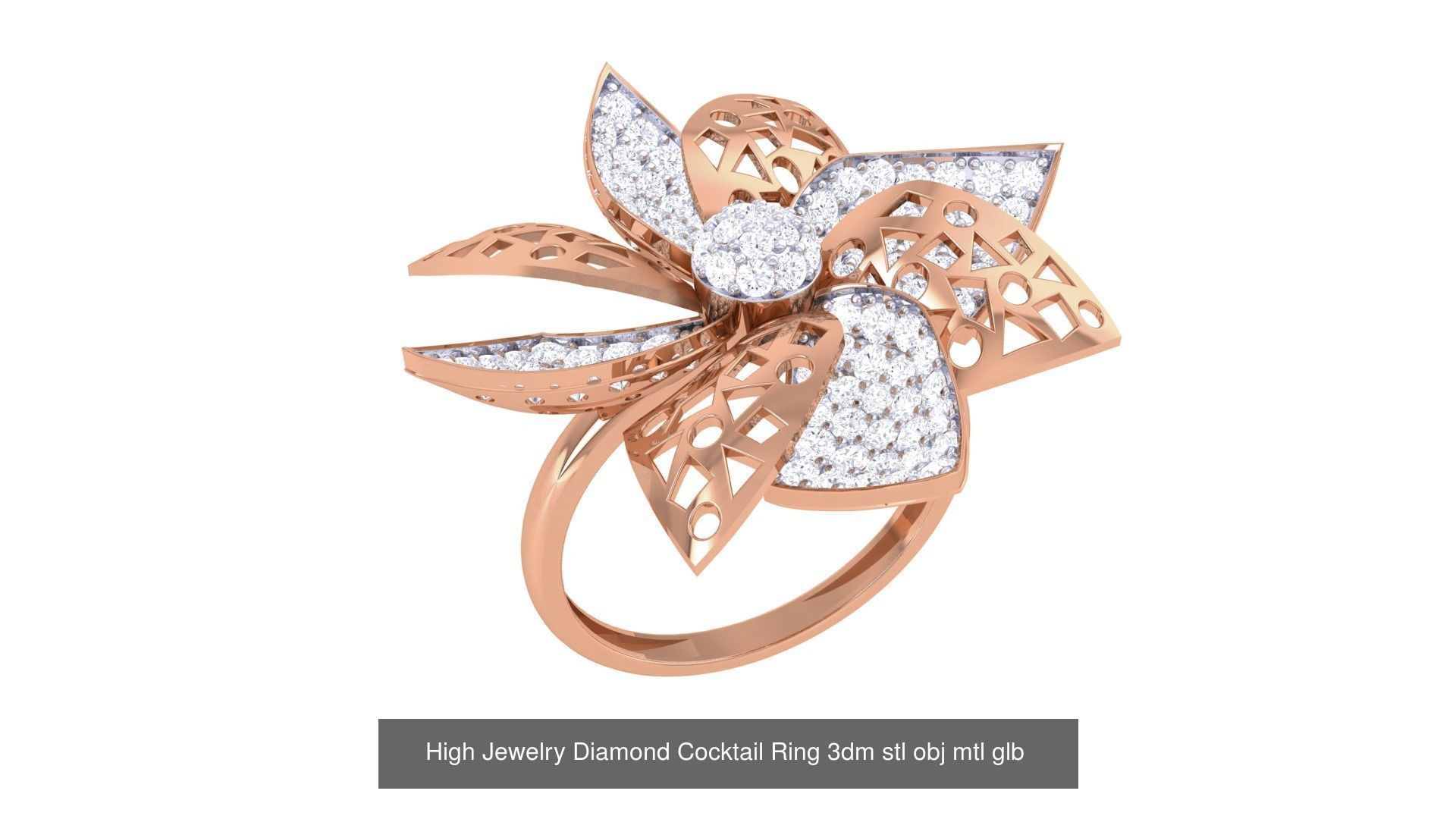 156 High Jewelry Diamond Cocktail Ring 3dm stl obj mtl glb 3D Model Collection_127