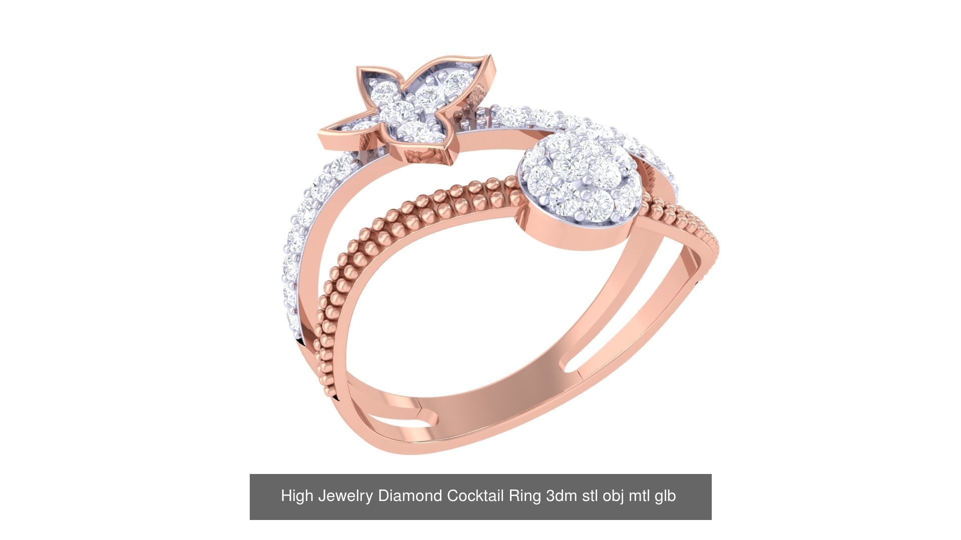 156 High Jewelry Diamond Cocktail Ring 3dm stl obj mtl glb 3D Model Collection_172