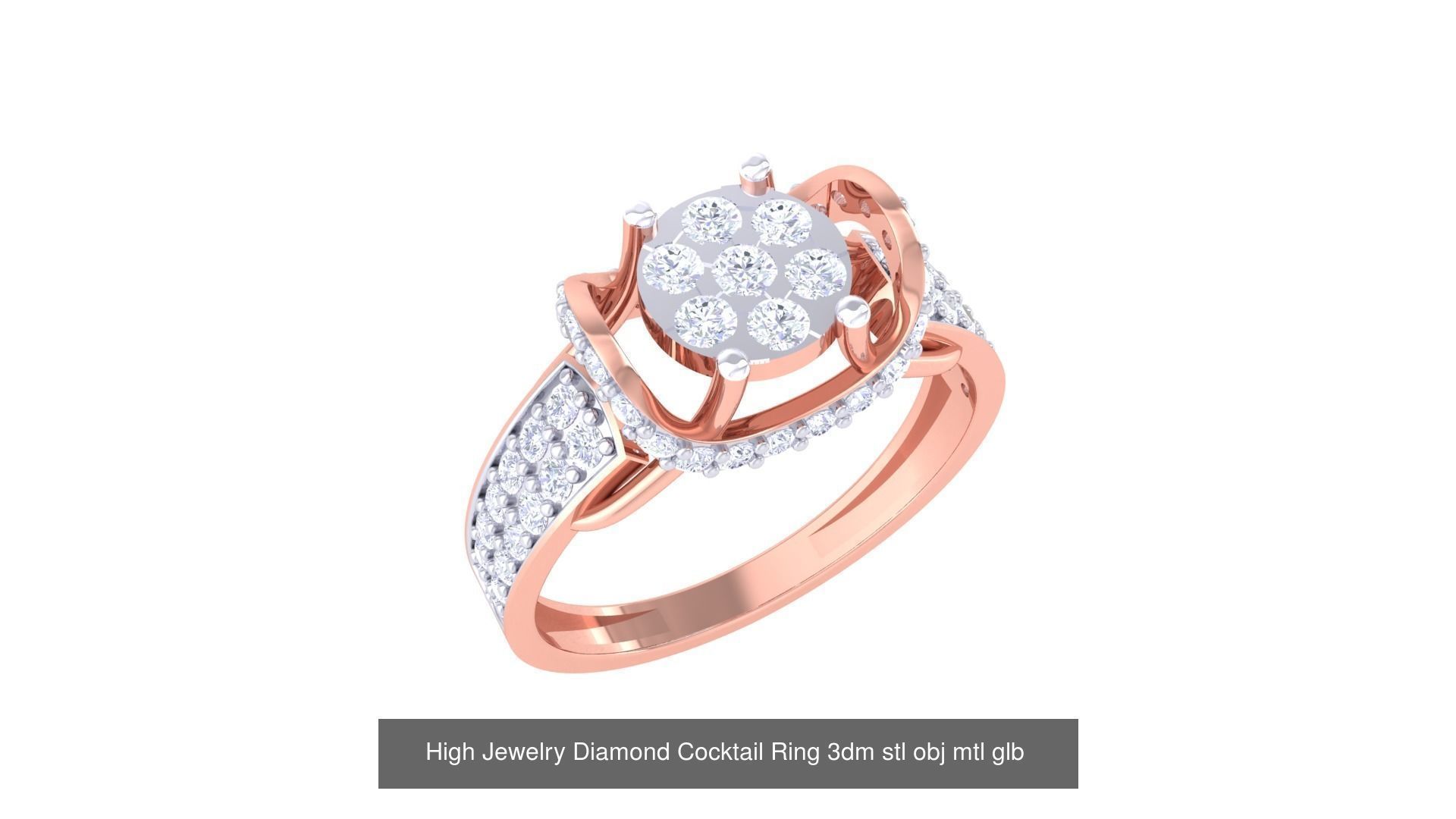 156 High Jewelry Diamond Cocktail Ring 3dm stl obj mtl glb 3D Model Collection_66