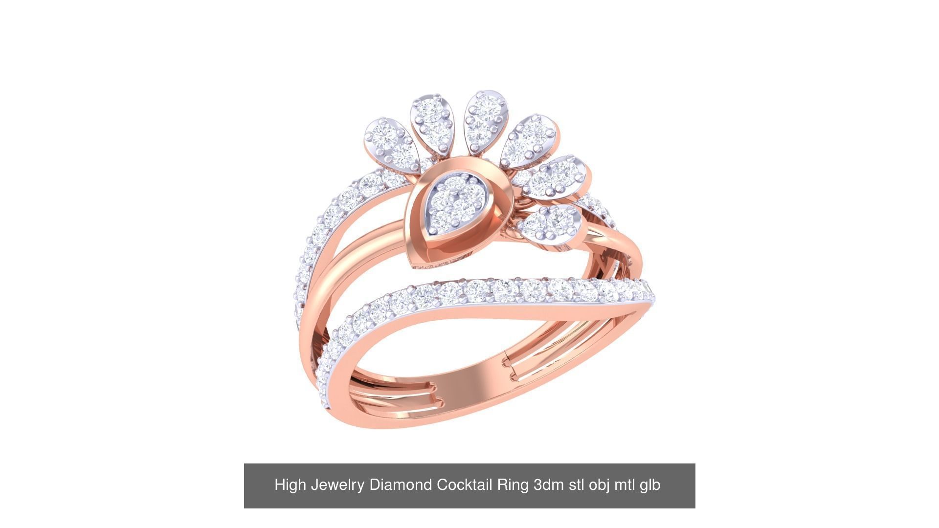 156 High Jewelry Diamond Cocktail Ring 3dm stl obj mtl glb 3D Model Collection_71