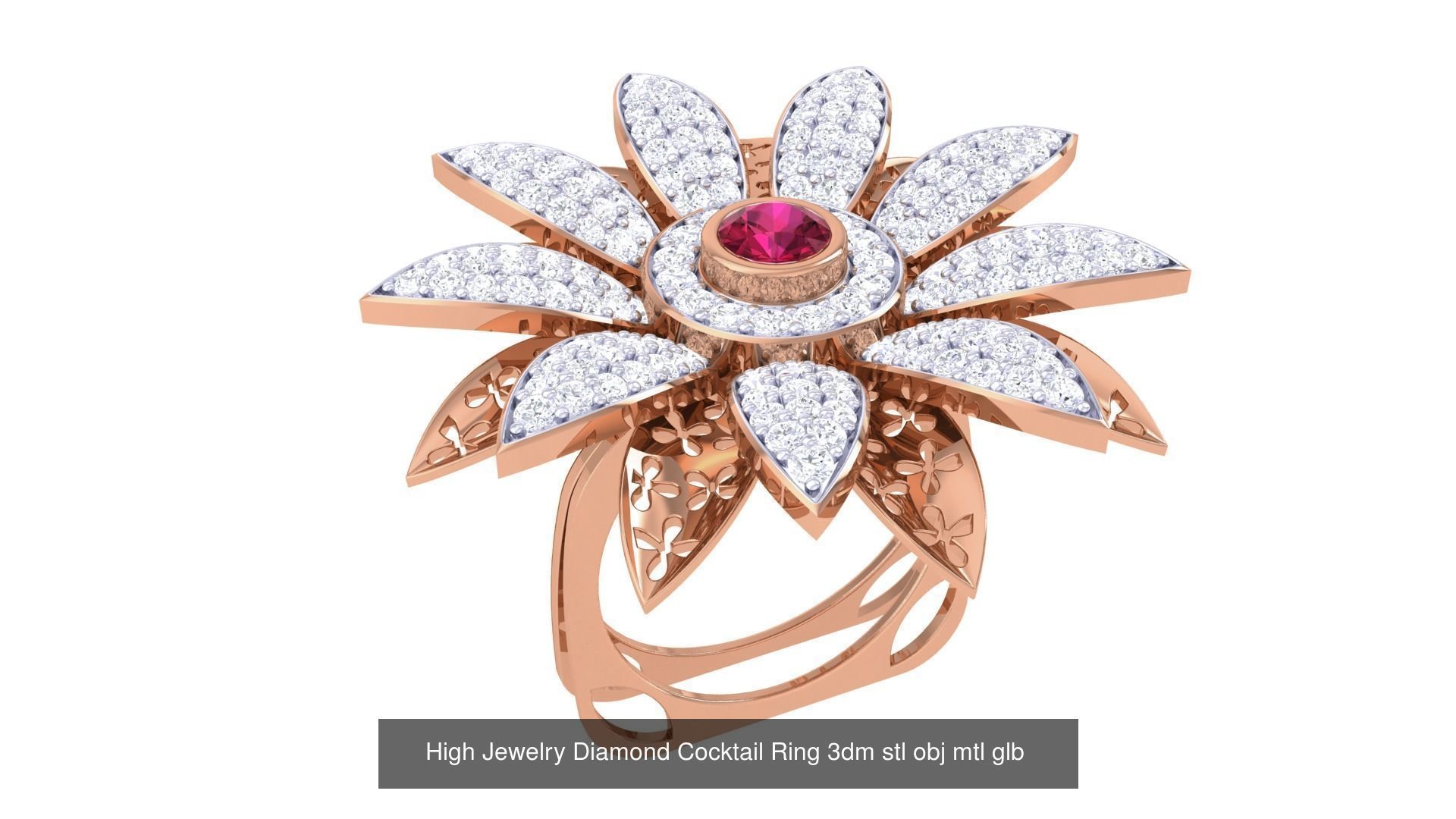 156 High Jewelry Diamond Cocktail Ring 3dm stl obj mtl glb 3D Model Collection_123