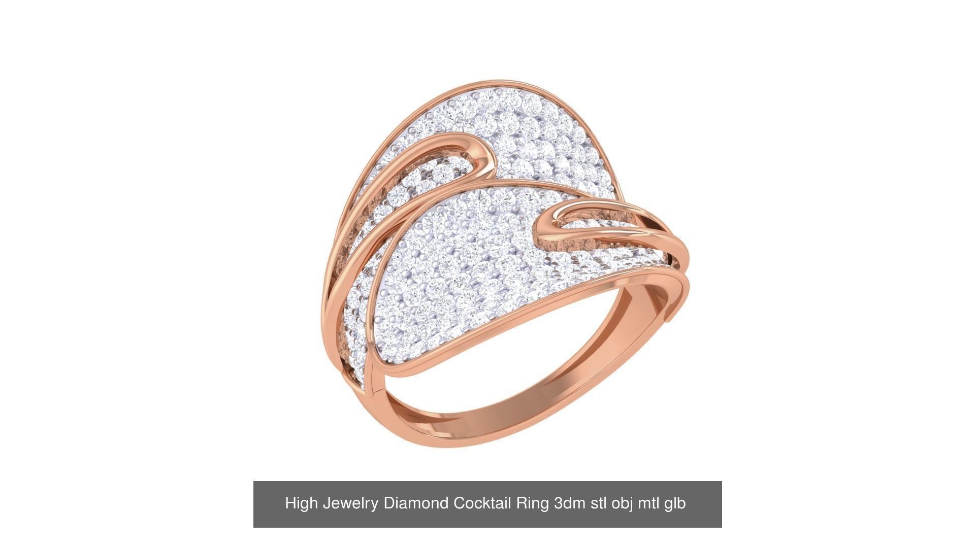 156 High Jewelry Diamond Cocktail Ring 3dm stl obj mtl glb 3D Model Collection_156