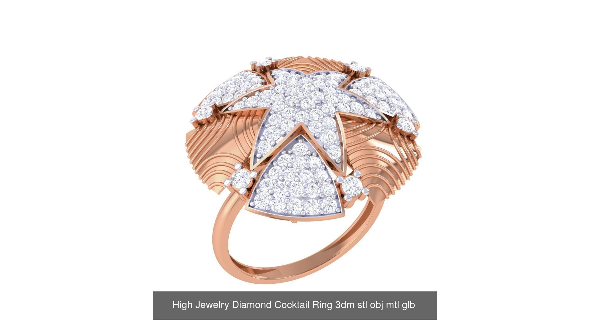 156 High Jewelry Diamond Cocktail Ring 3dm stl obj mtl glb 3D Model Collection_161