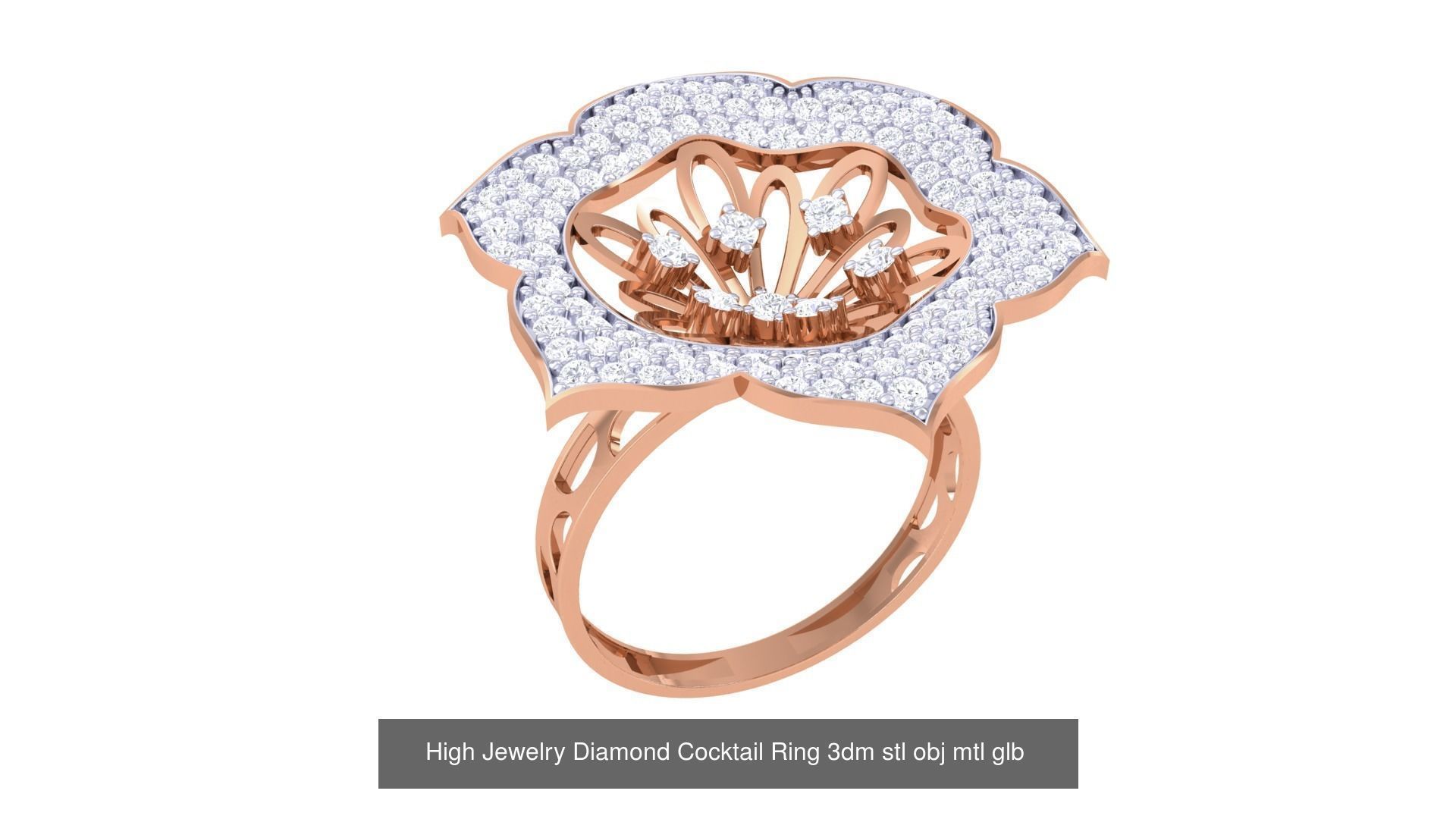 156 High Jewelry Diamond Cocktail Ring 3dm stl obj mtl glb 3D Model Collection_125