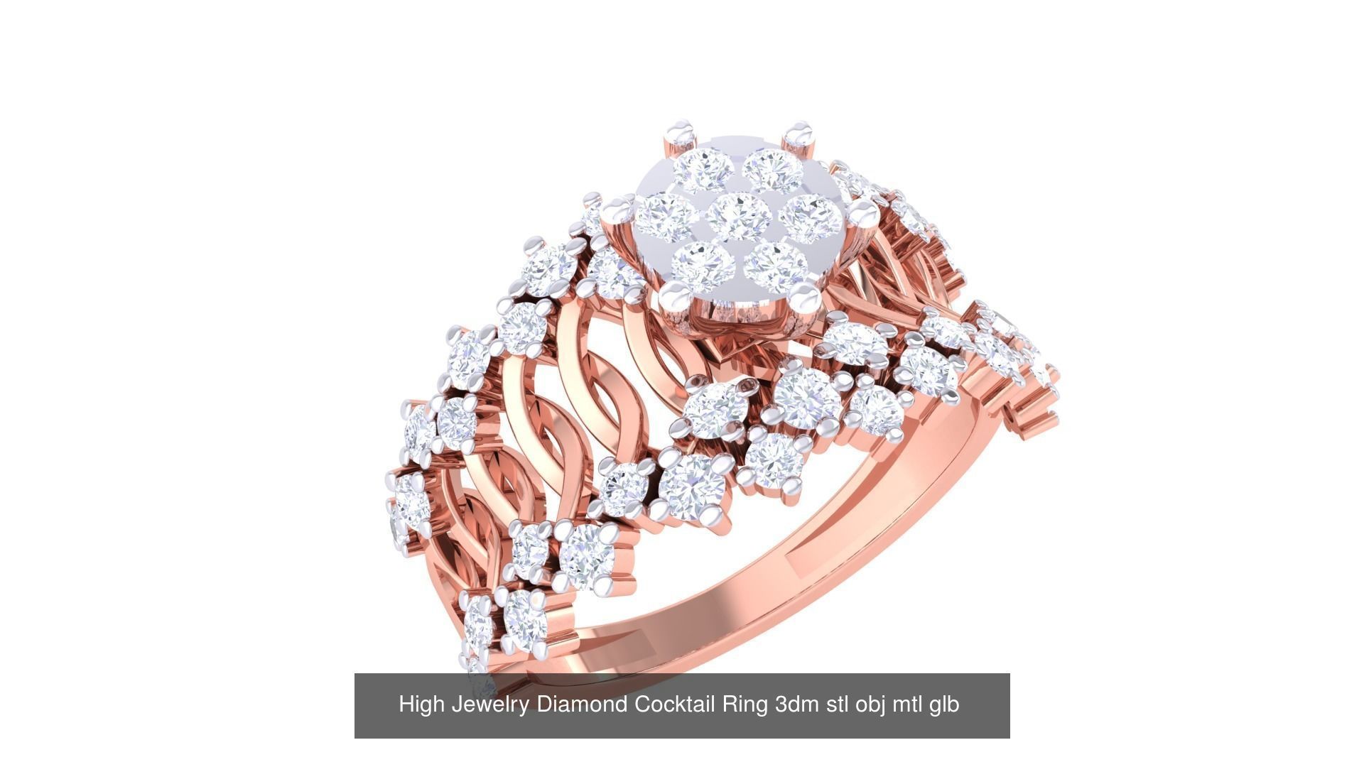 156 High Jewelry Diamond Cocktail Ring 3dm stl obj mtl glb 3D Model Collection_24