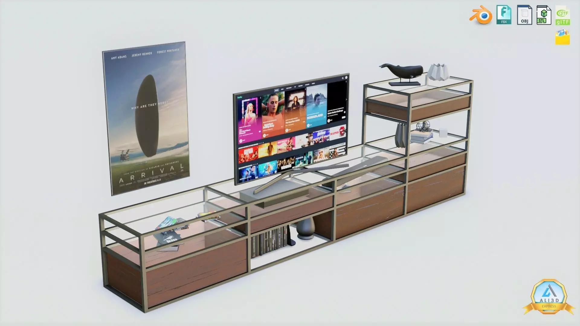 Living Area TV Set with Paintings and Books Low-poly 3D model