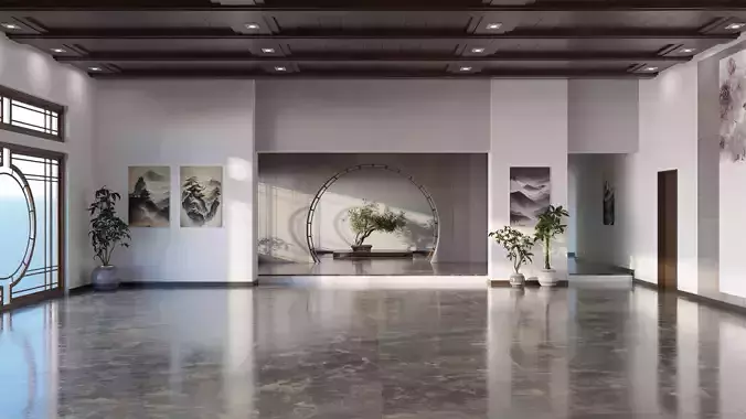 Modern Asian Style Living Room - Hipoly 3D Model 3D model