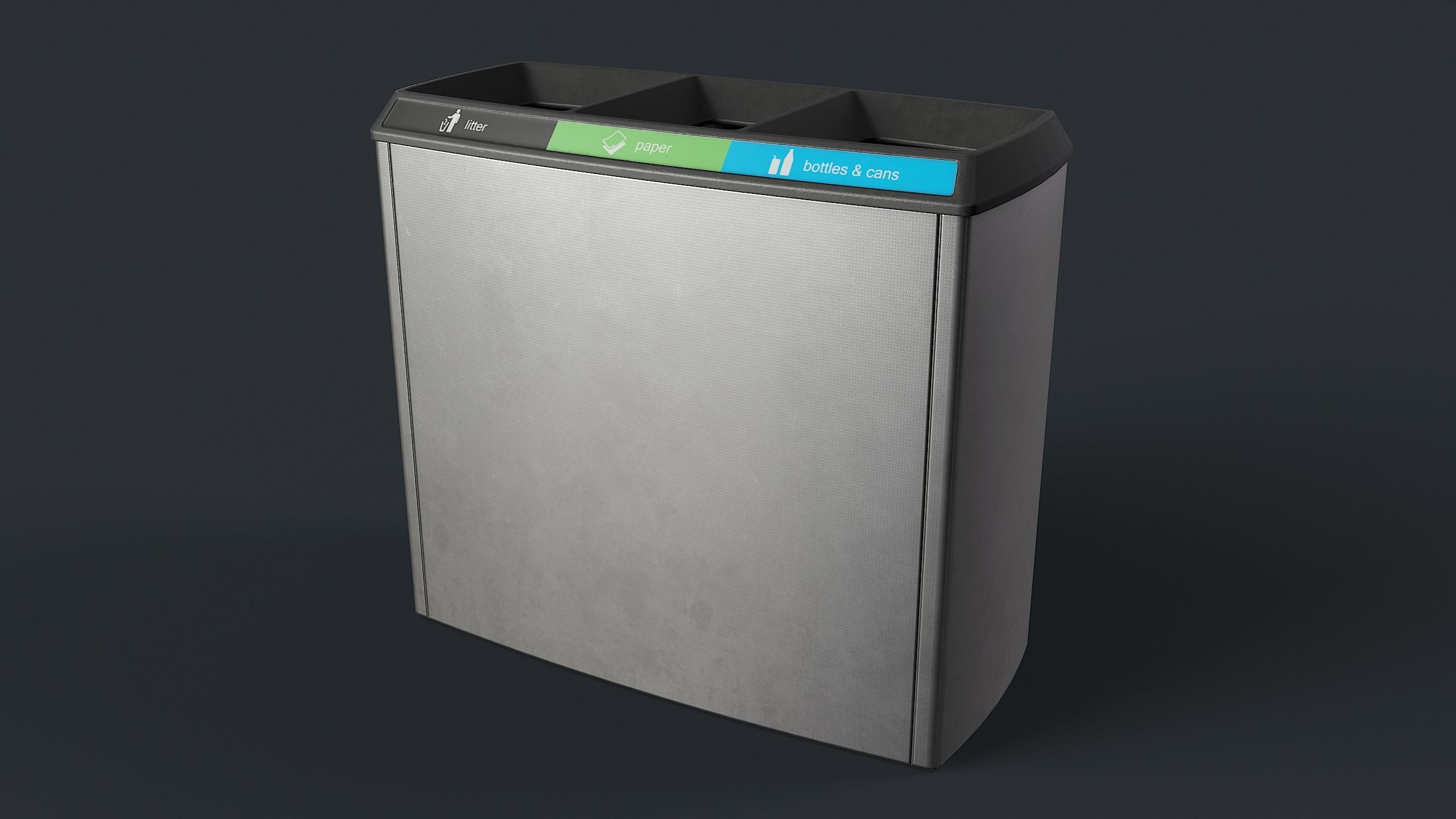 Street Trash Can 21 PBR Game Ready Low-poly 3D model_12