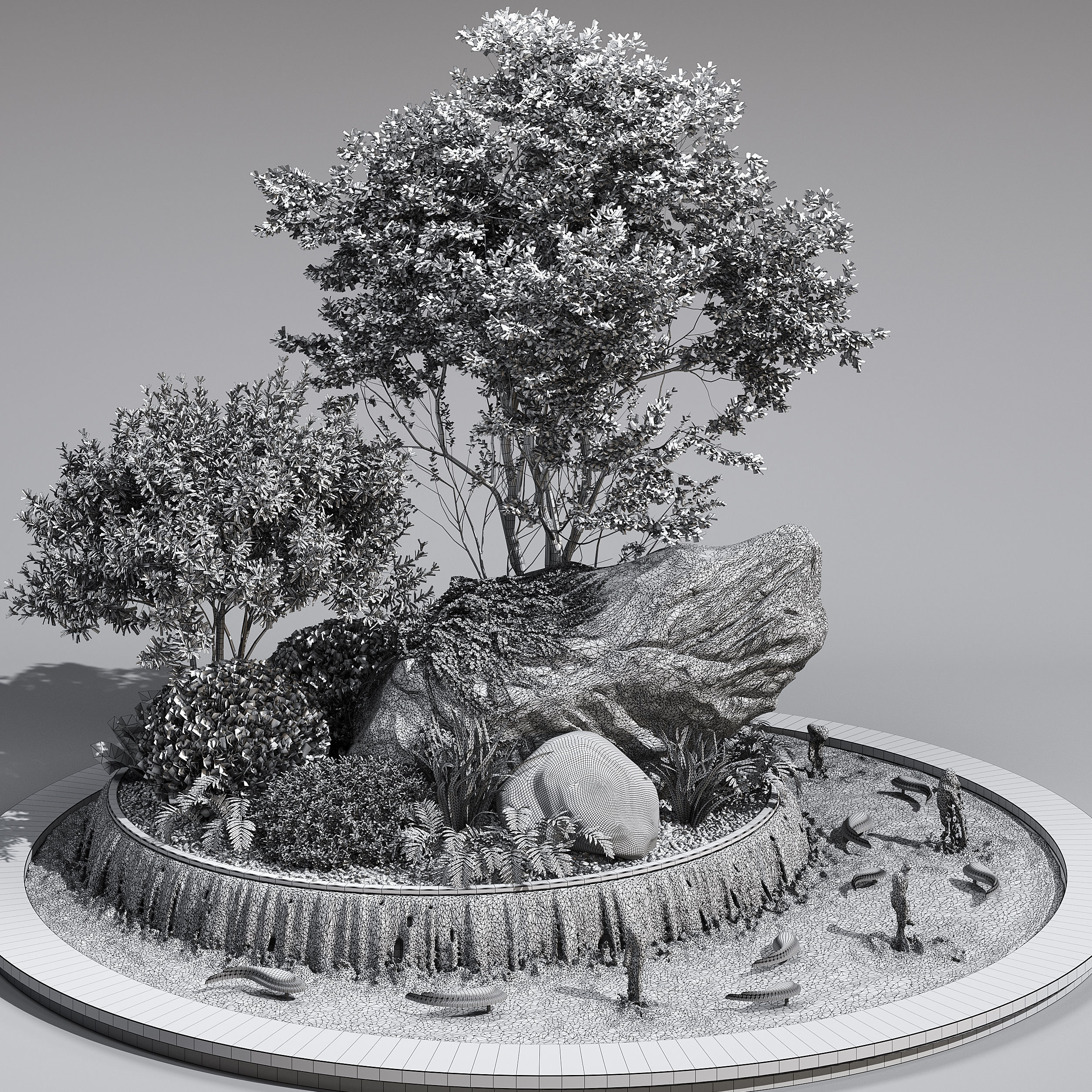 Pond with Plants Big rock 3D model_6