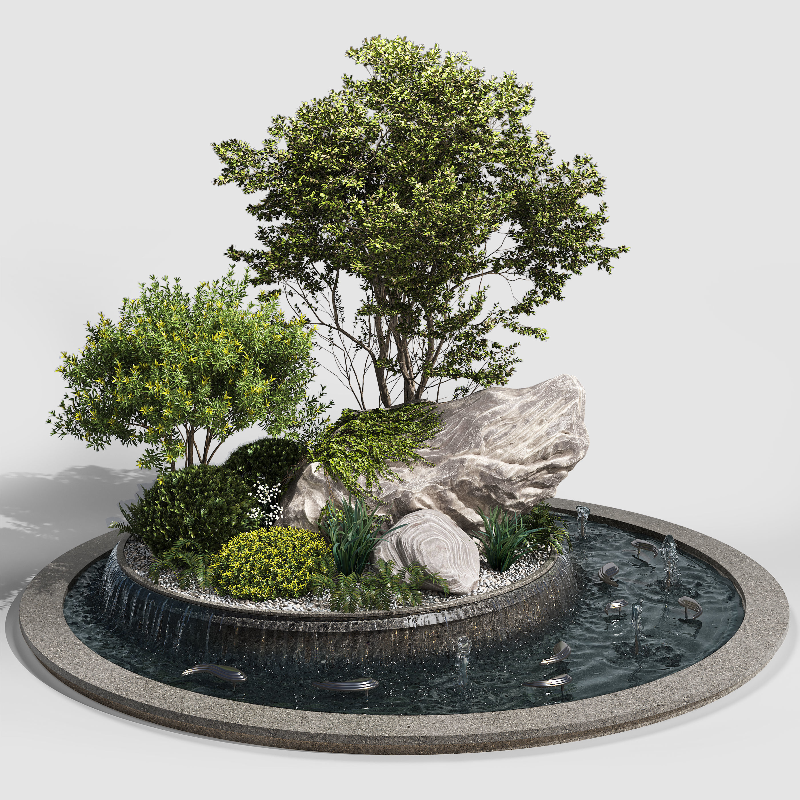 Pond with Plants Big rock 3D model_3
