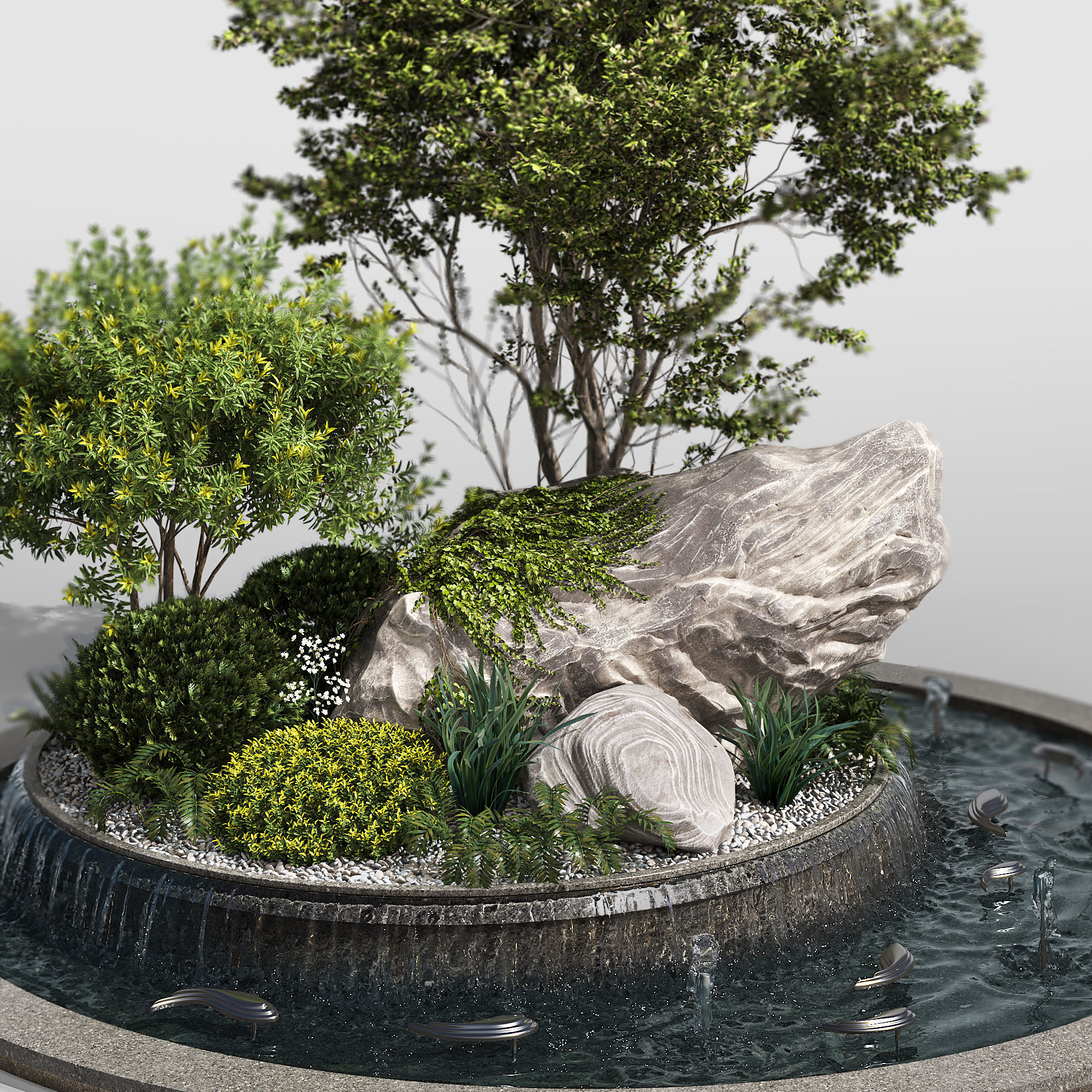 Pond with Plants Big rock 3D model_1
