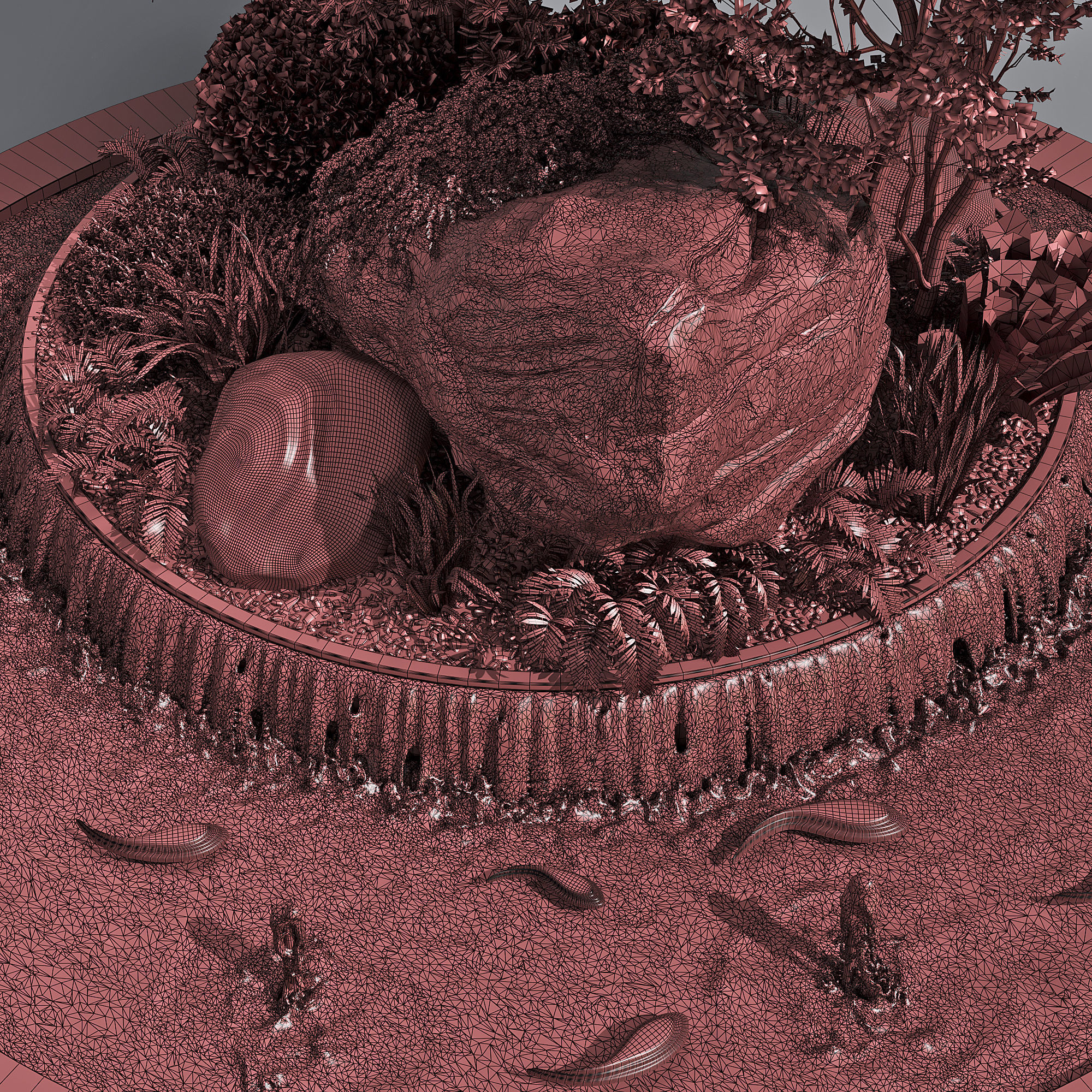 Pond with Plants Big rock 3D model_7