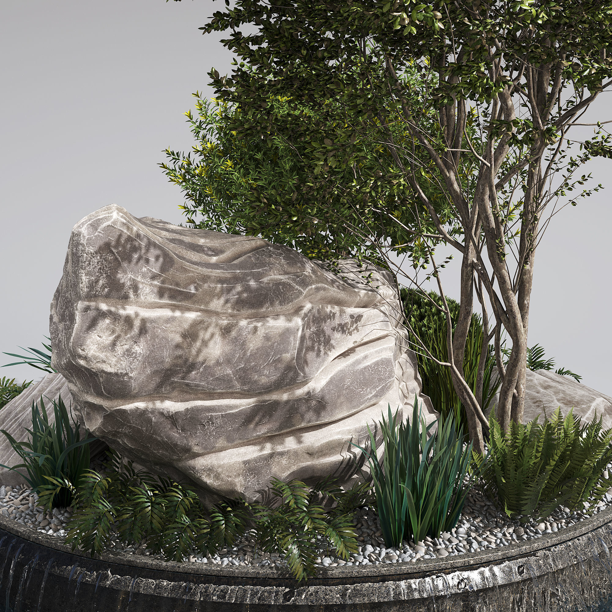 Pond with Plants Big rock 3D model_5
