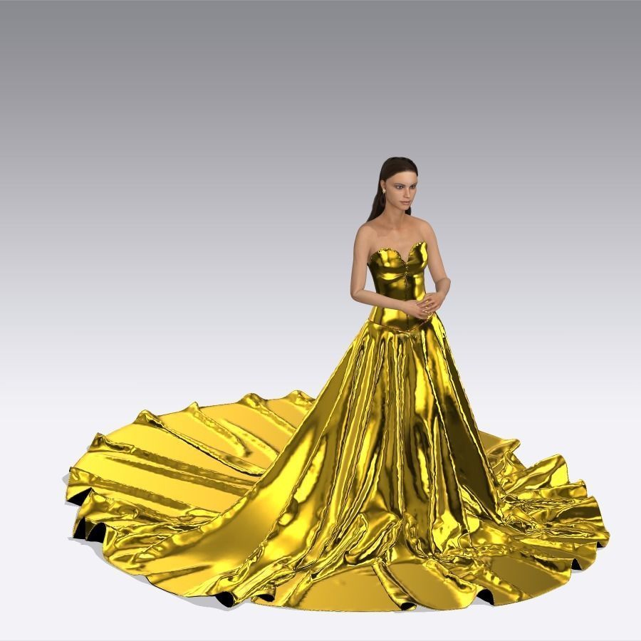 Golden and silver dress 3D model_3