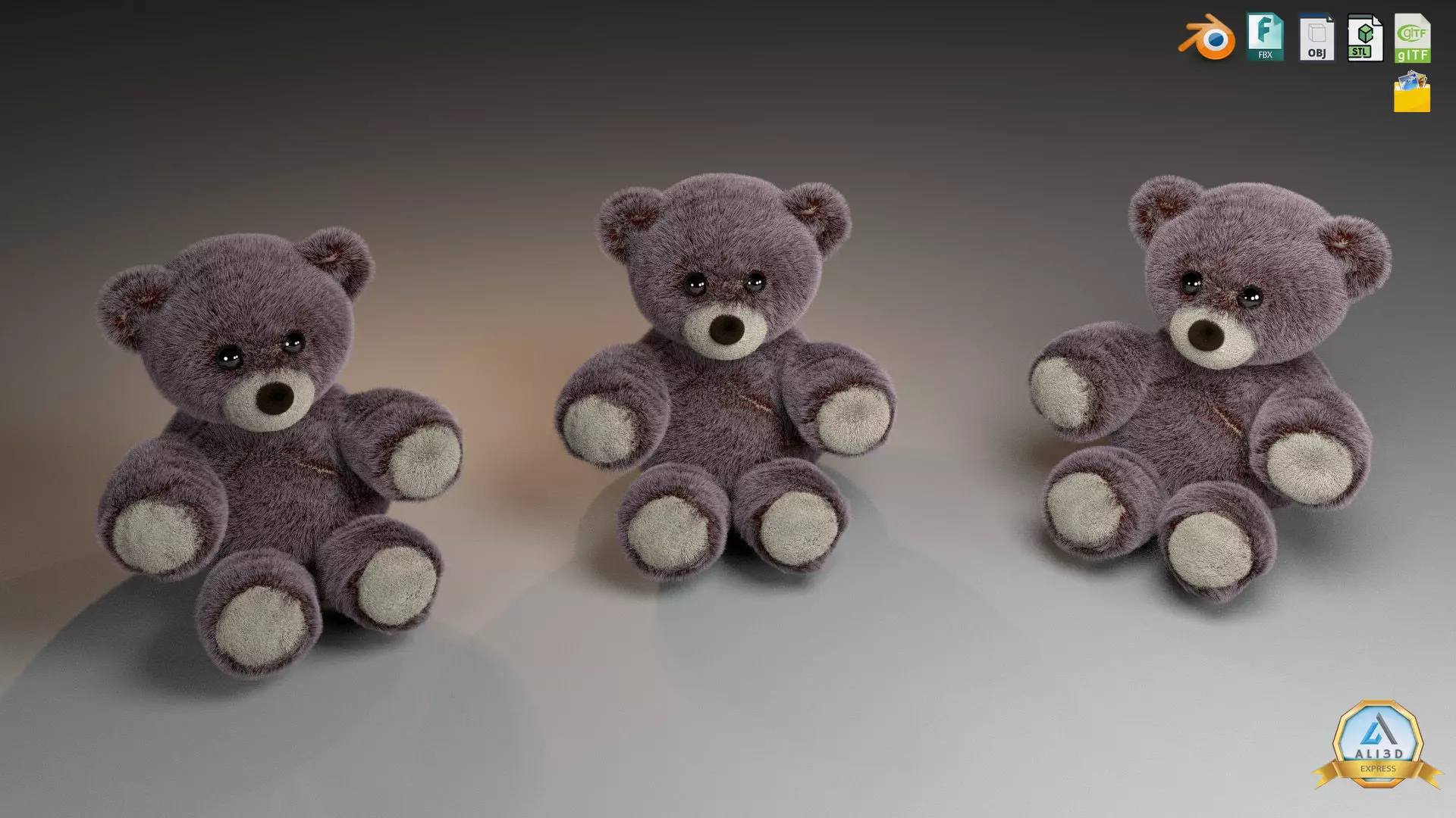 Cute Teddy Bears Stuffed Toys 3D model_0