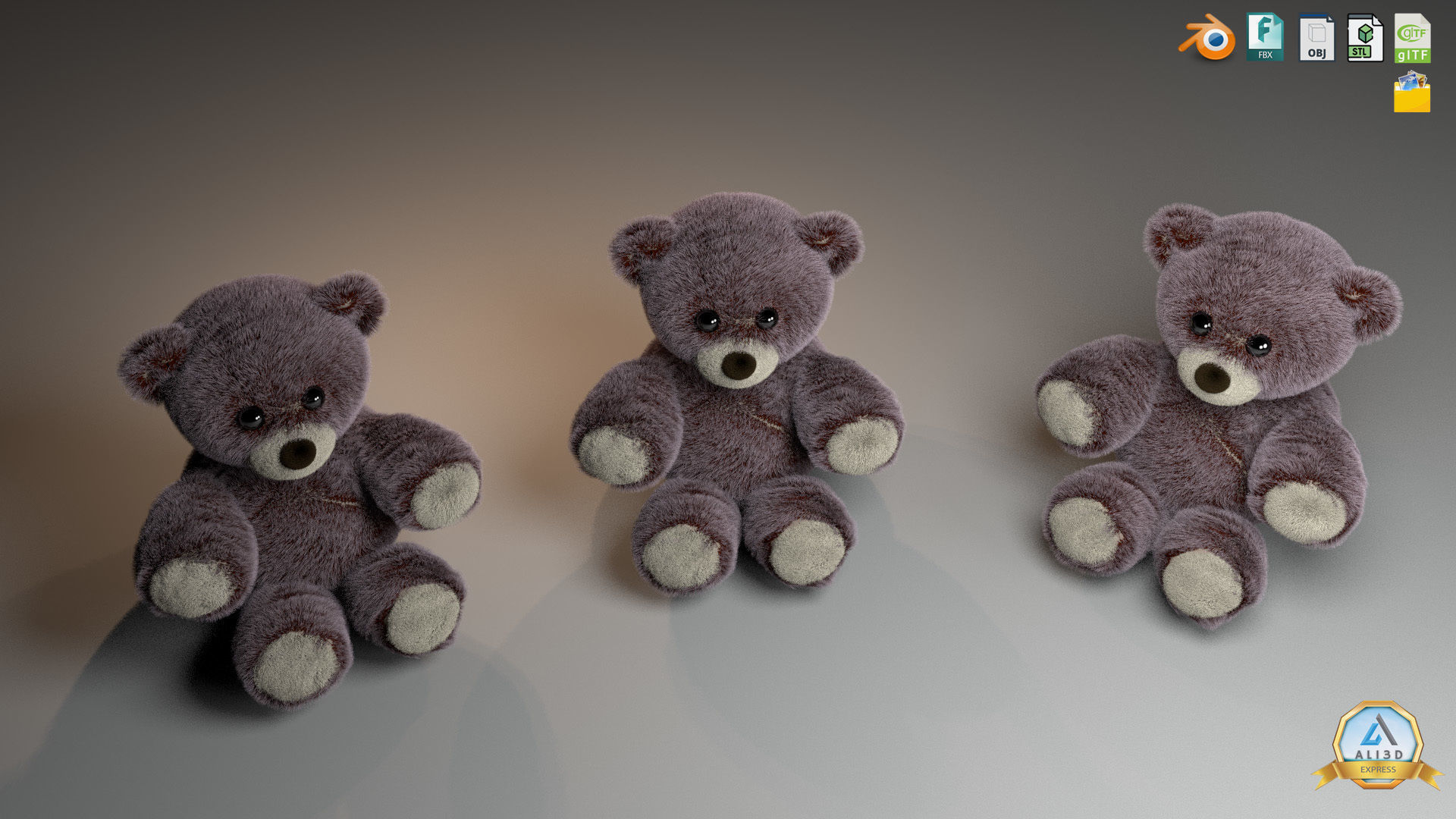 Cute Teddy Bears Stuffed Toys 3D model_7