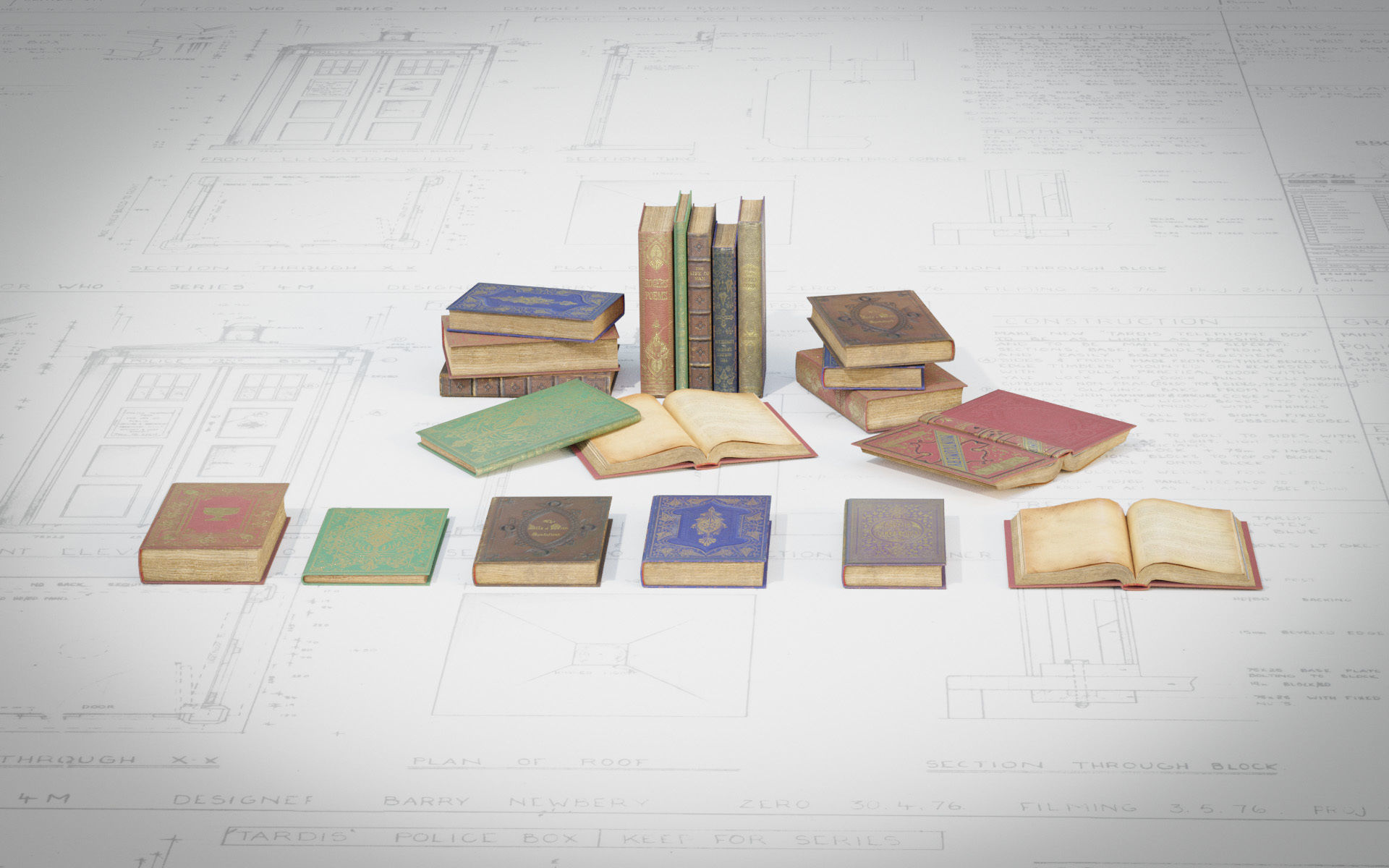 6 Old Books Medieval Low-poly 3D model_5