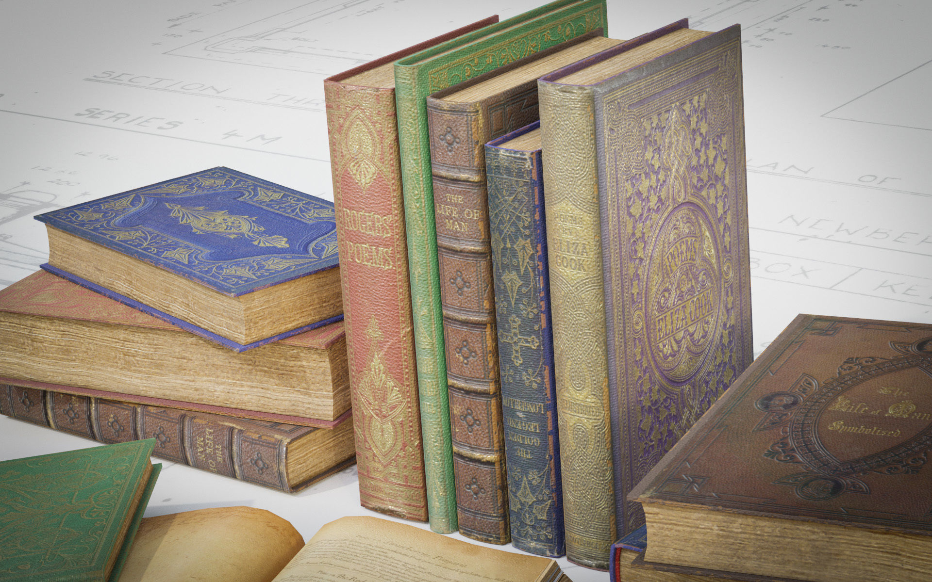 6 Old Books Medieval Low-poly 3D model_4