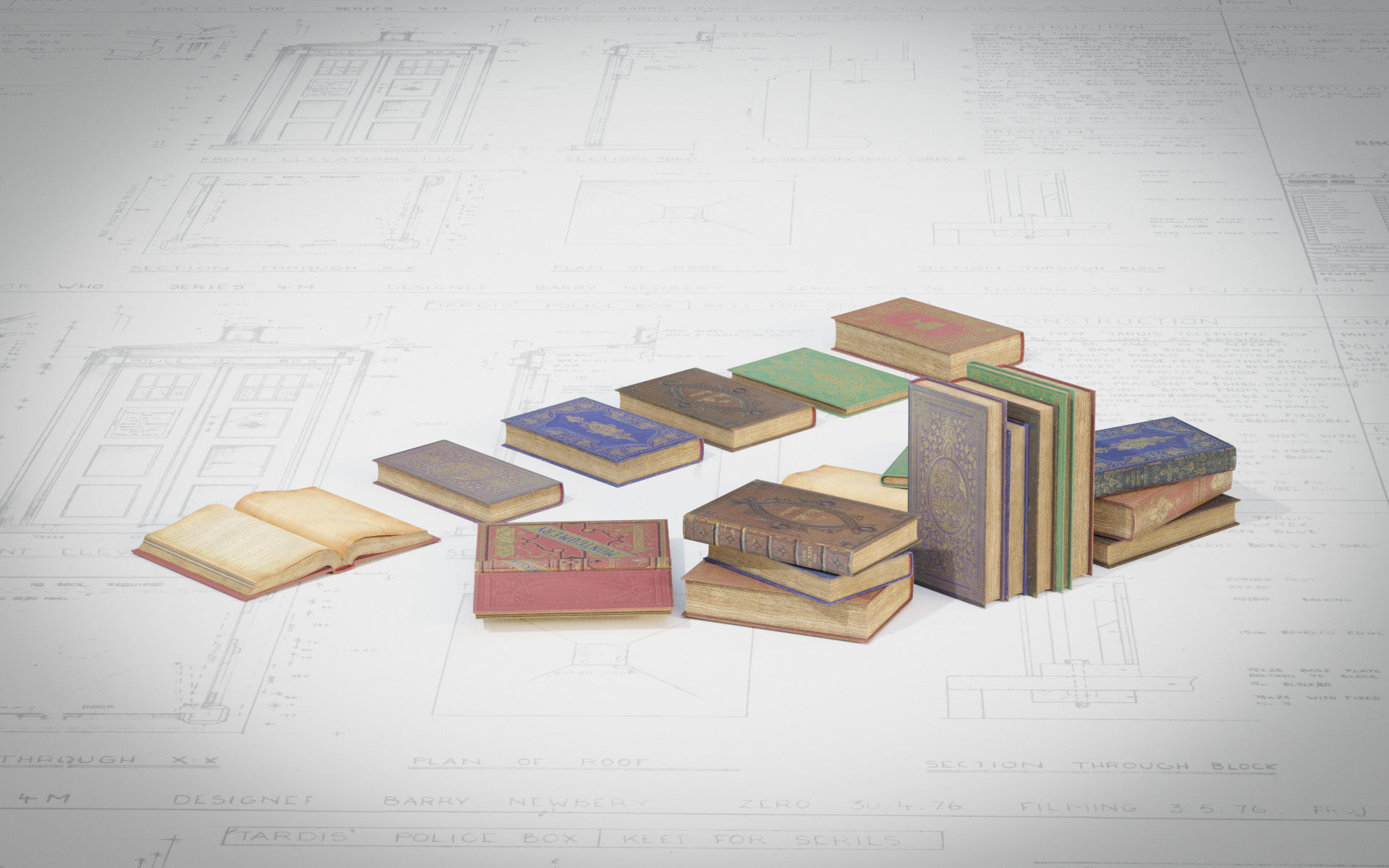 6 Old Books Medieval Low-poly 3D model_10