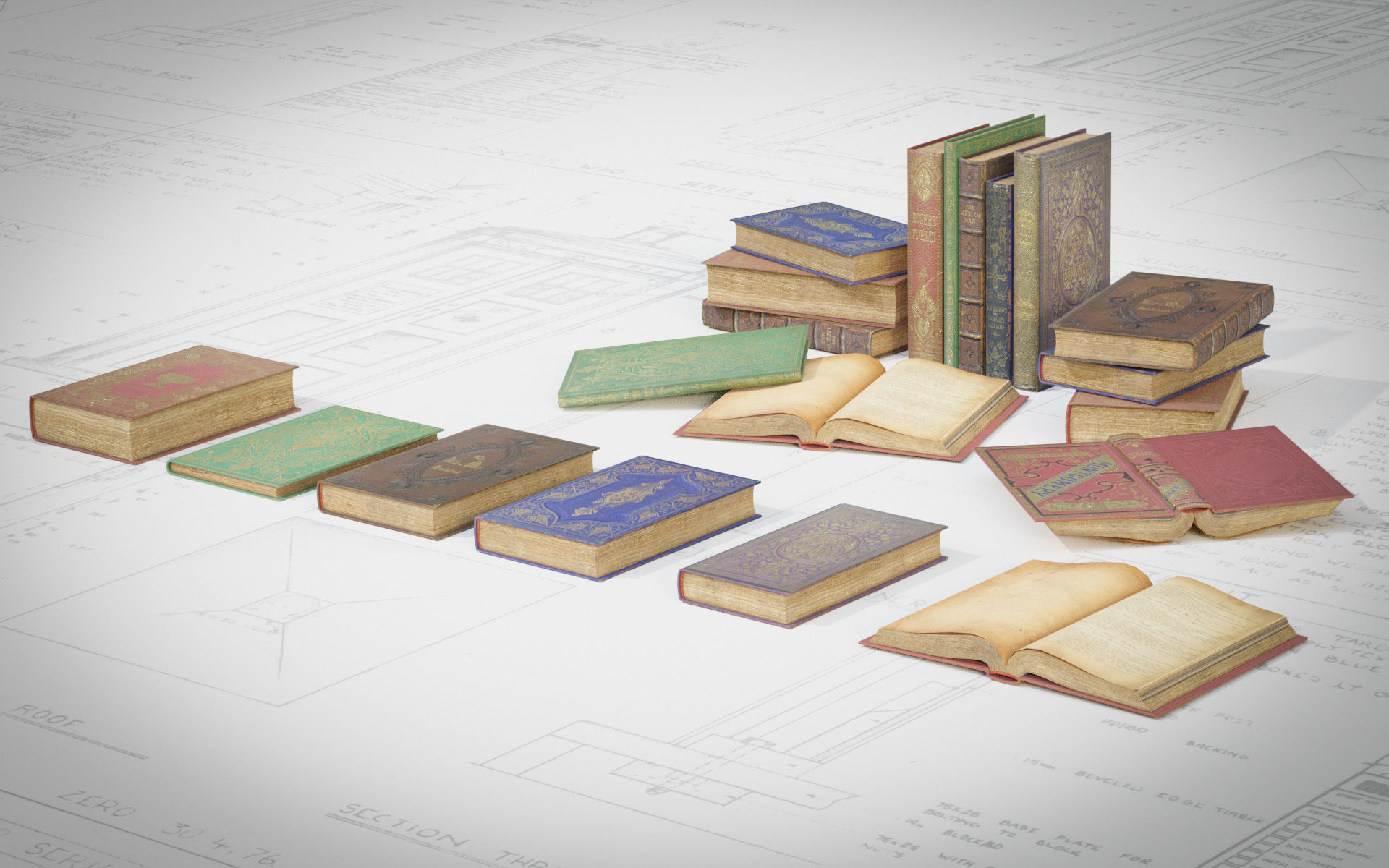 6 Old Books Medieval Low-poly 3D model_2