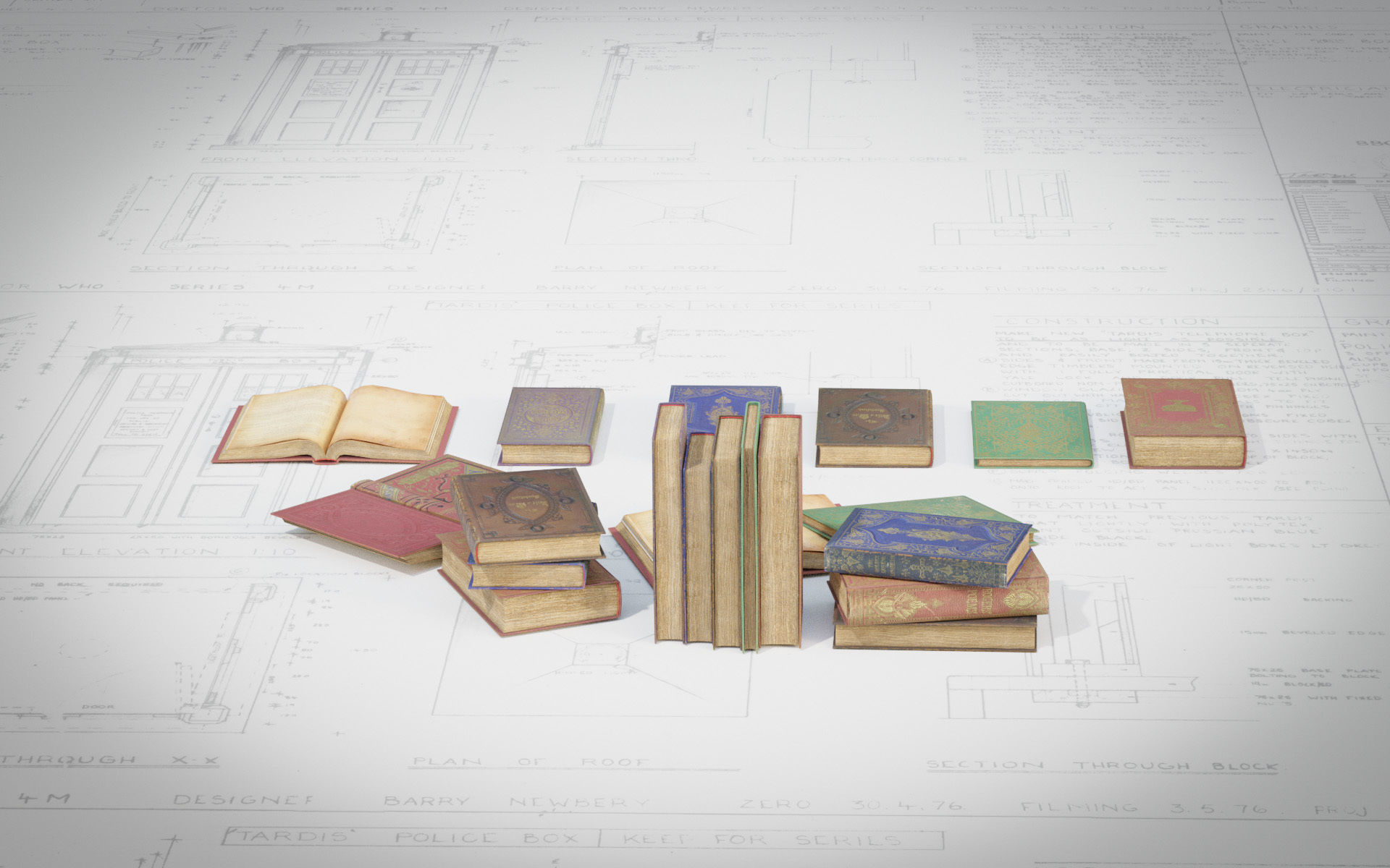 6 Old Books Medieval Low-poly 3D model_9