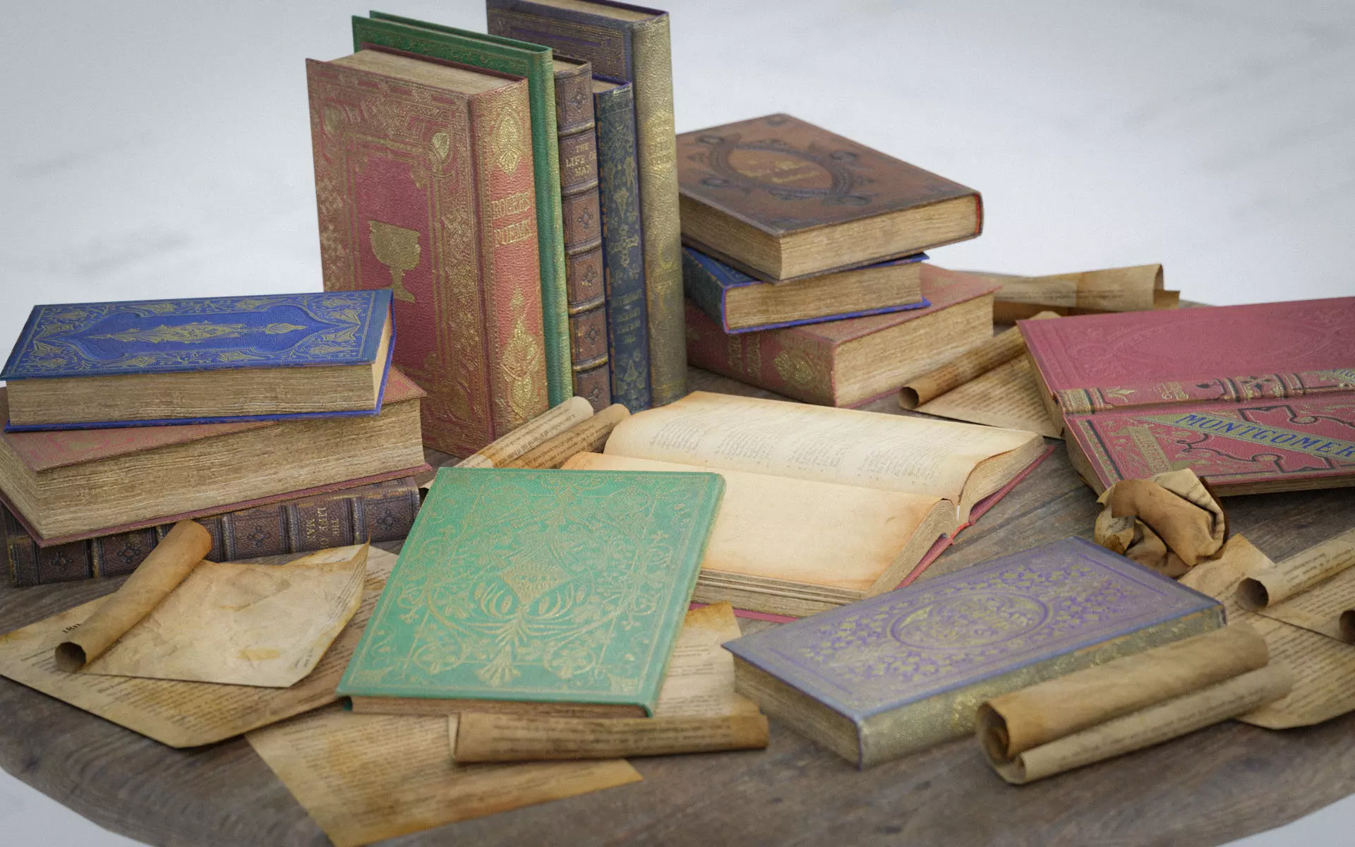 6 Old Books Medieval Low-poly 3D model_0