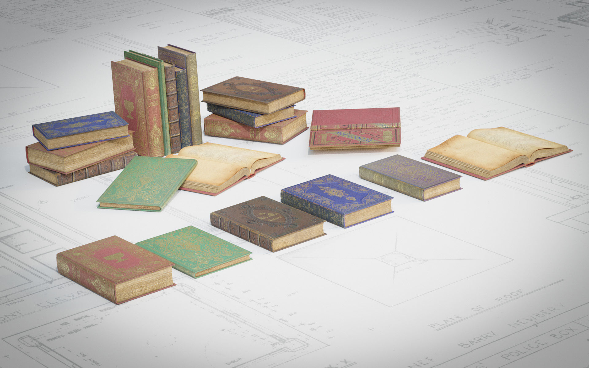 6 Old Books Medieval Low-poly 3D model_1